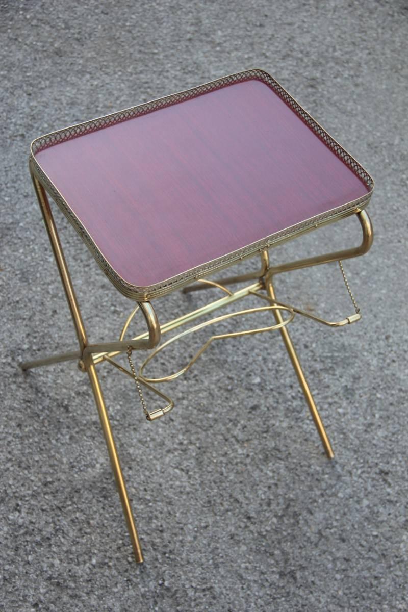 Dry Bar Coffee Table in Brass and Laminated, Magazine Rack Mid-century modern For Sale 1