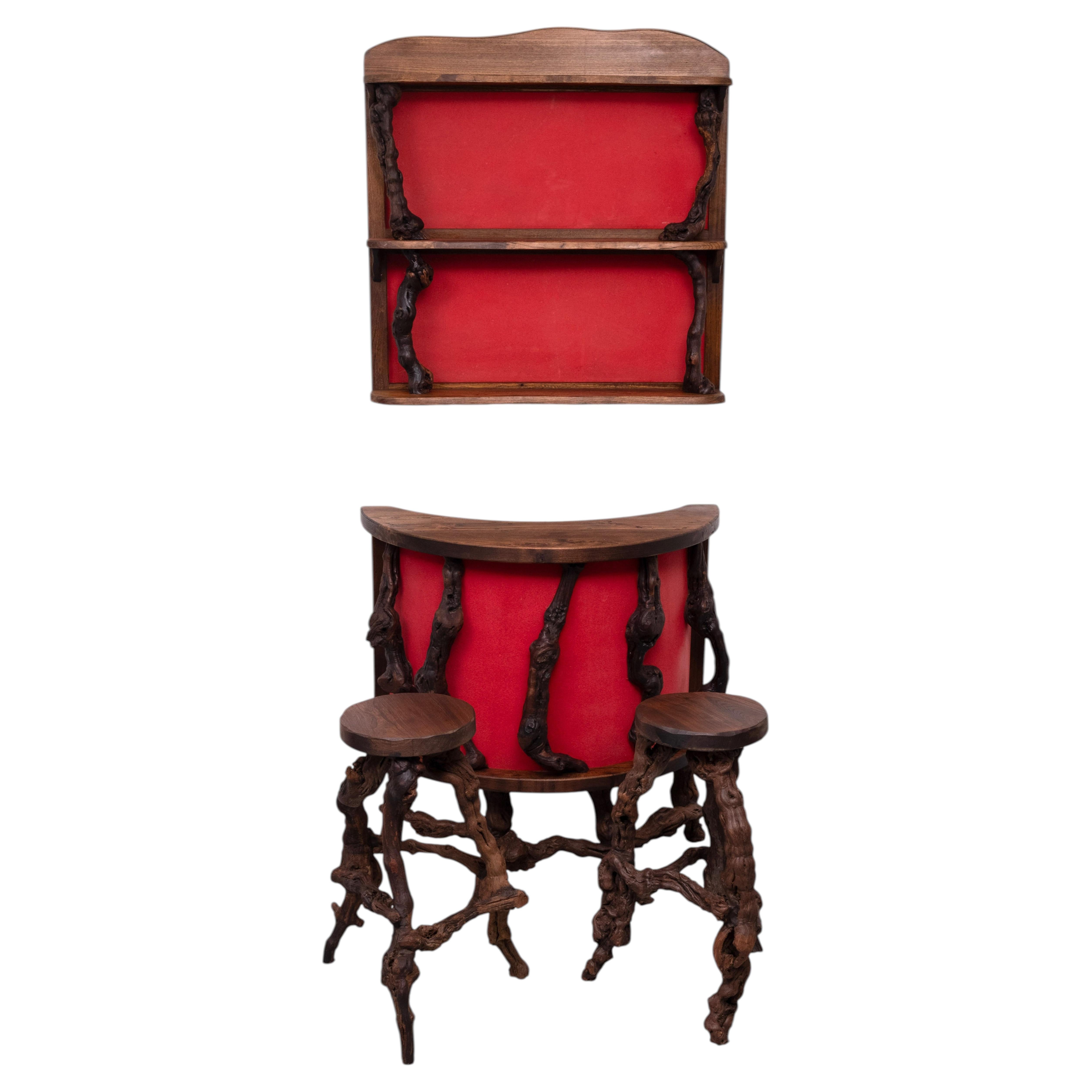 Dry Bar French Vinery Bar and Stool Set, 1960s, Set of 4 For Sale