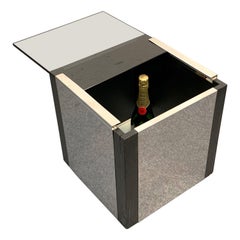 Bar a forma di cubo, stile Rizzo, acciaio specchiato, vetro, Italia, anni '70