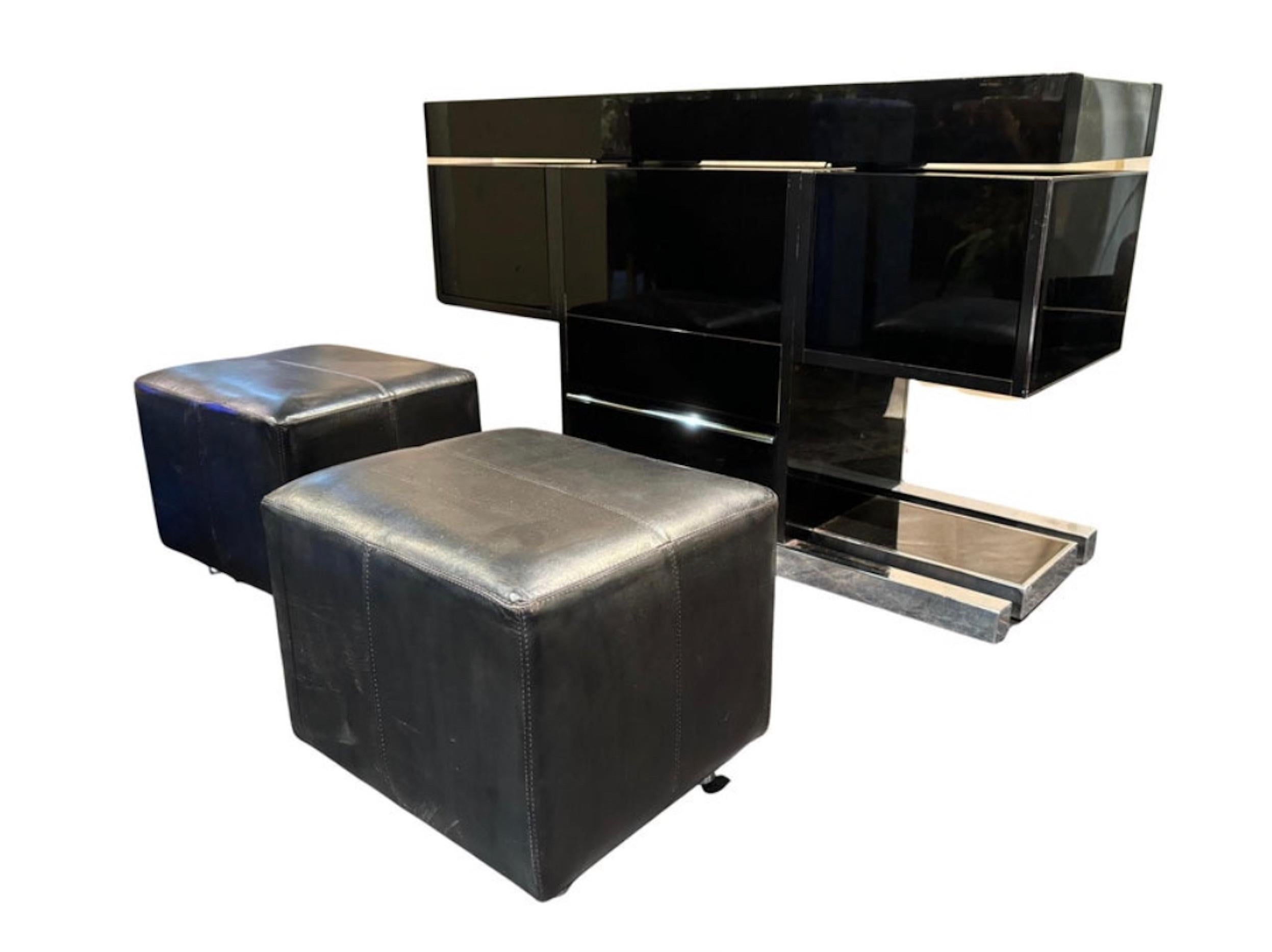 Space Age Dry Bar Set by Willy Rizzo in Chrome and lacquered Wood, 1970s For Sale