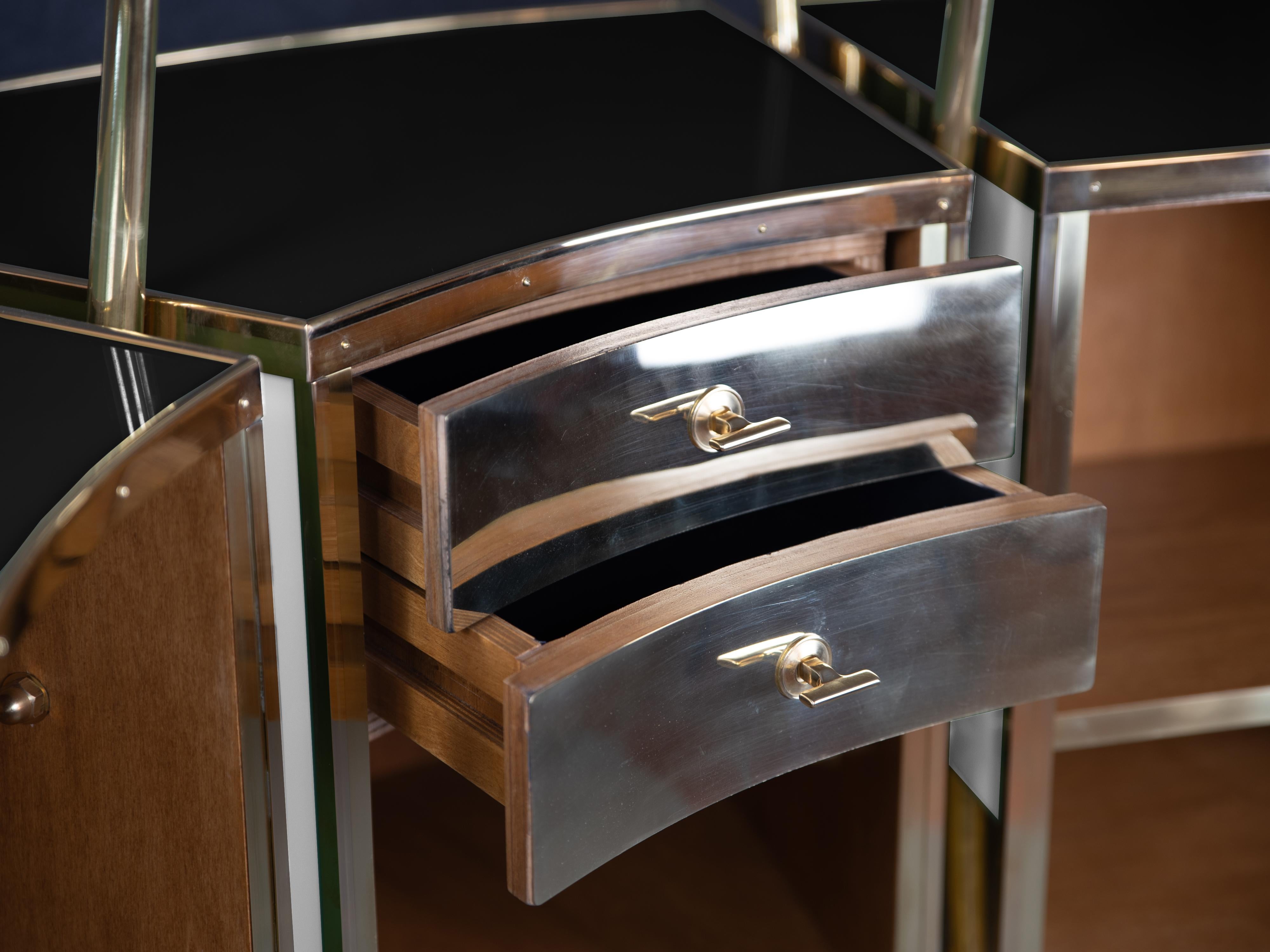 Contemporary Black, White Murano Glass and Brass Harmony: The Gio Ponti-Inspired Dry Bar 1950s For Sale