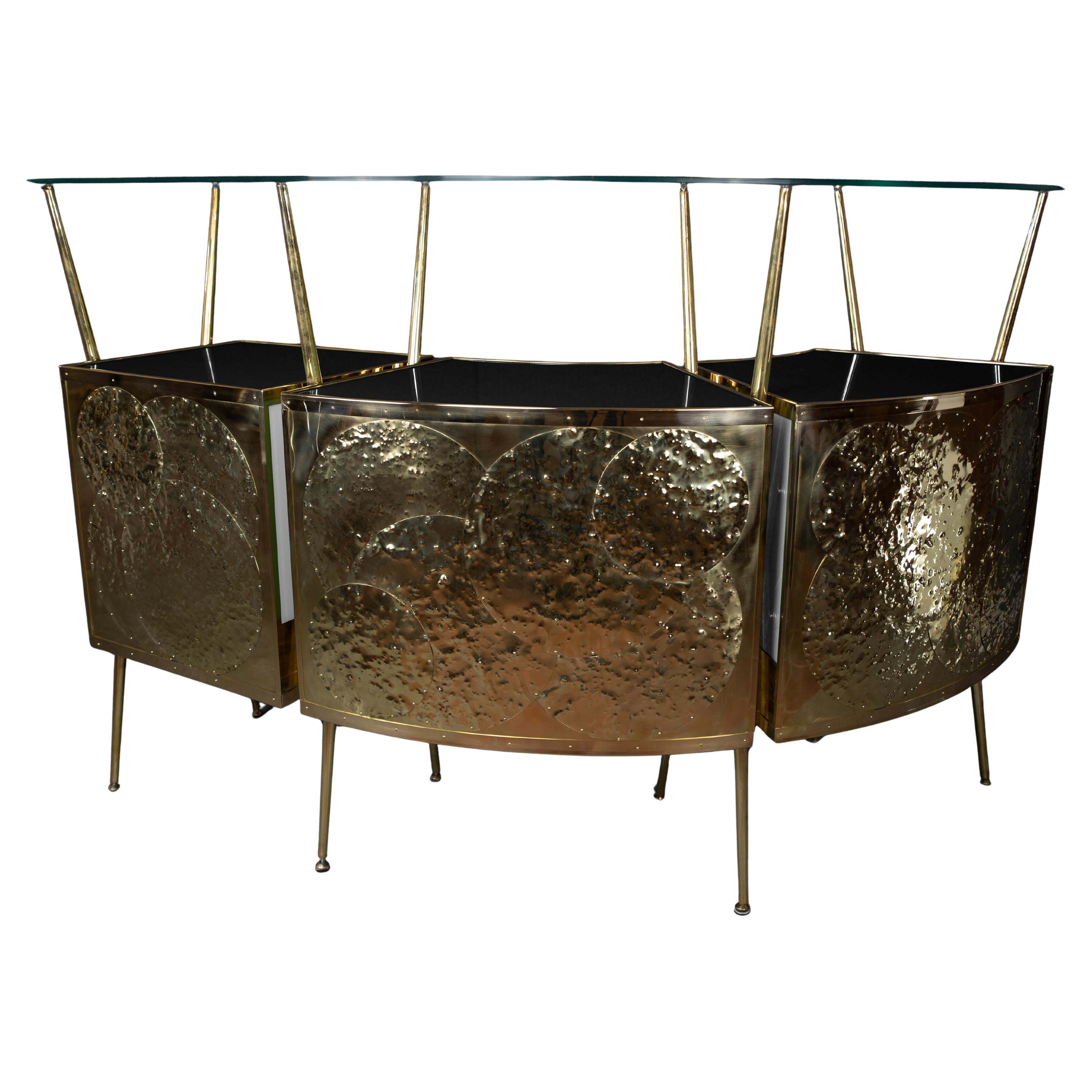 Black, White Murano Glass and Brass Harmony: The Gio Ponti-Inspired Dry Bar 1950s