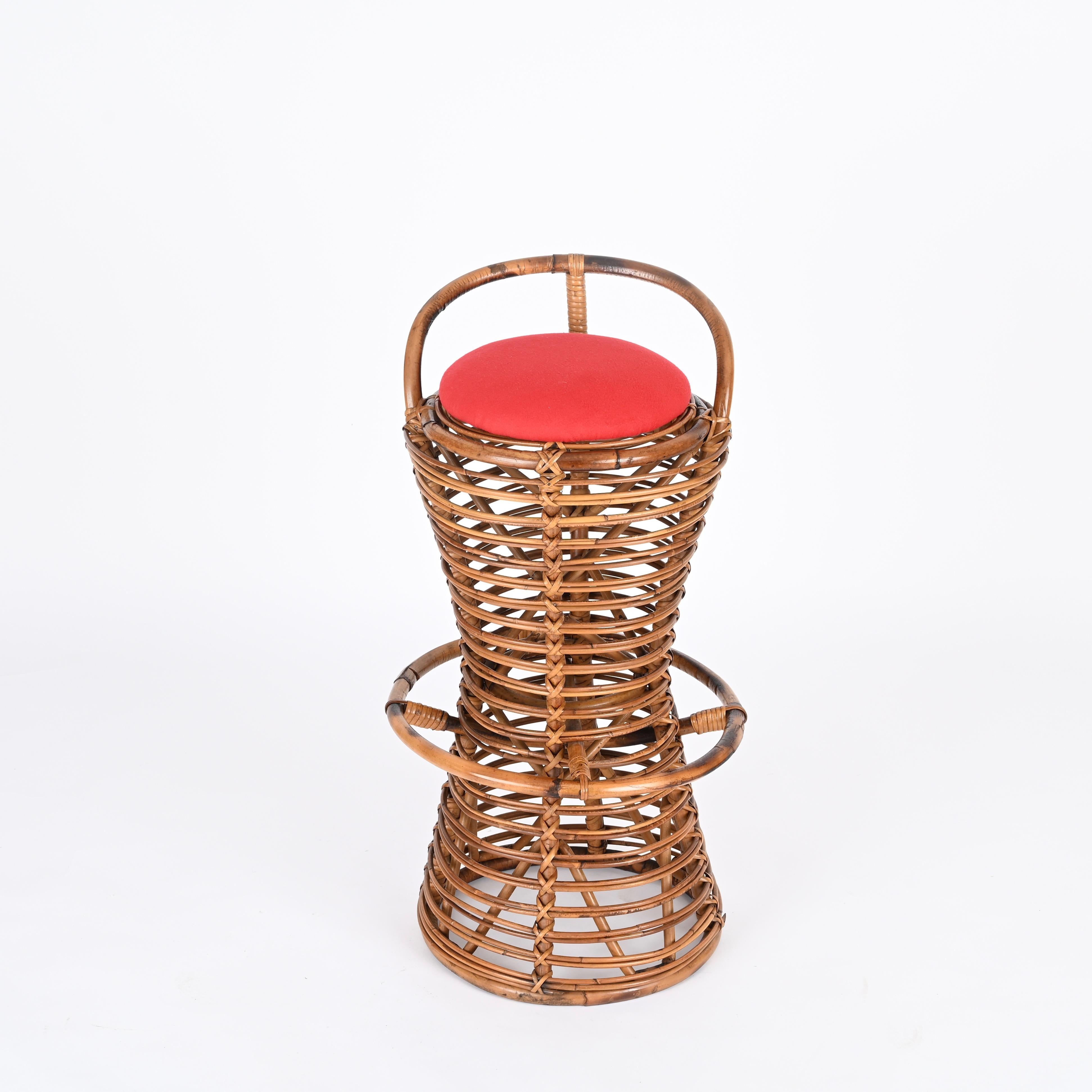 Barra seca con taburete de ratán, bambú y mimbre de Tito Agnoli, Italia Años 50 en venta 3