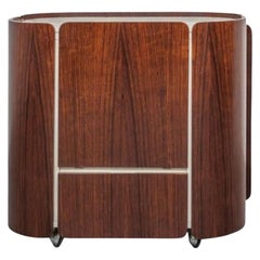 Bar à roulettes en bois, marbre de Carrare et cristal, fabrication italienne, années 1960