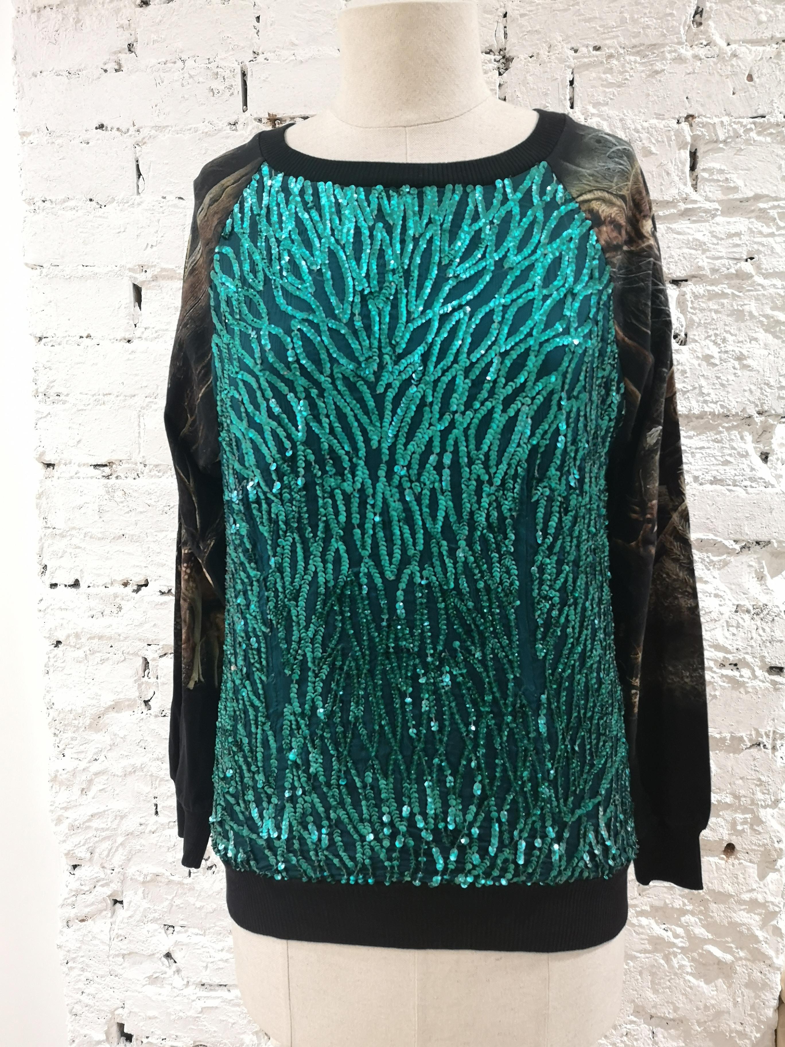 Dry Clean Only green sequins deers blouse t-shirt 2