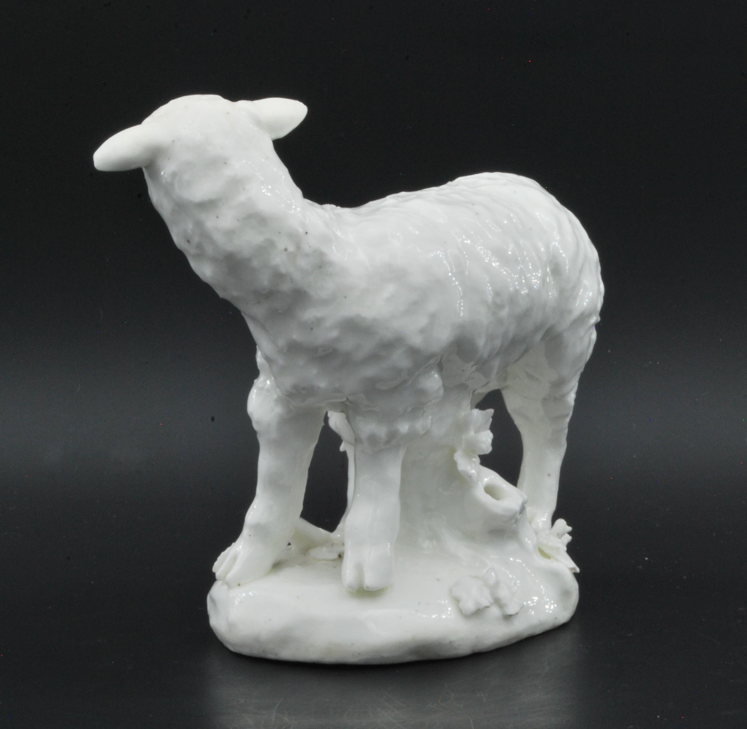 18th Century Dry-Edged Figure of a Ewe, Derby Porcelain Works, circa 1752 For Sale