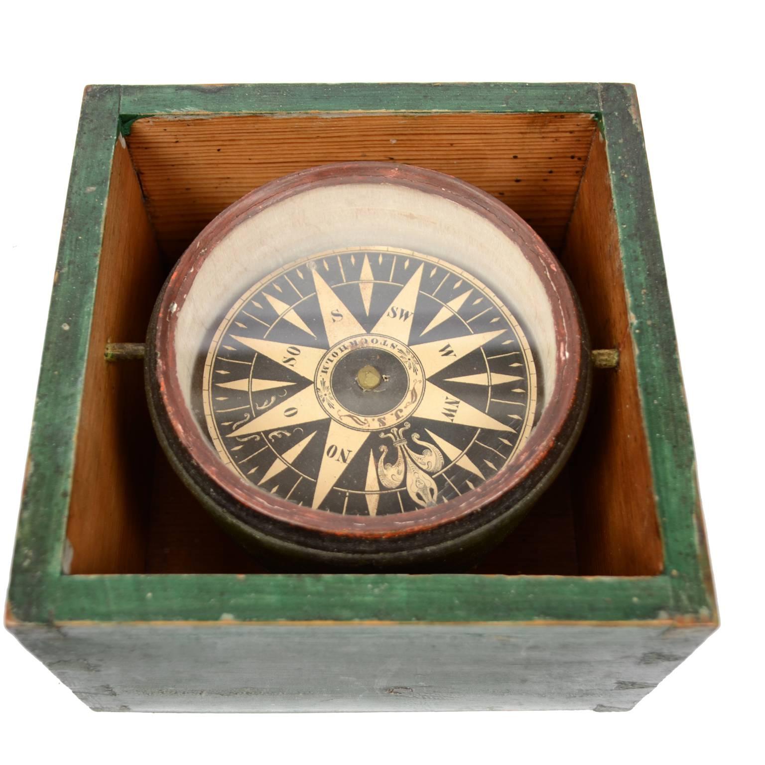 Swedish Dry Magnetic Compass Signed J. S. Stockholm, Early 19th Century