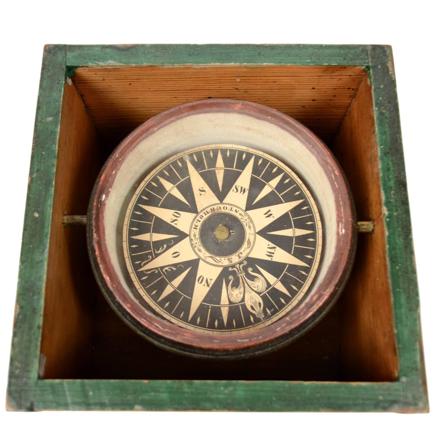Dry Magnetic Compass Signed J. S. Stockholm, Early 19th Century In Excellent Condition In Milan, IT