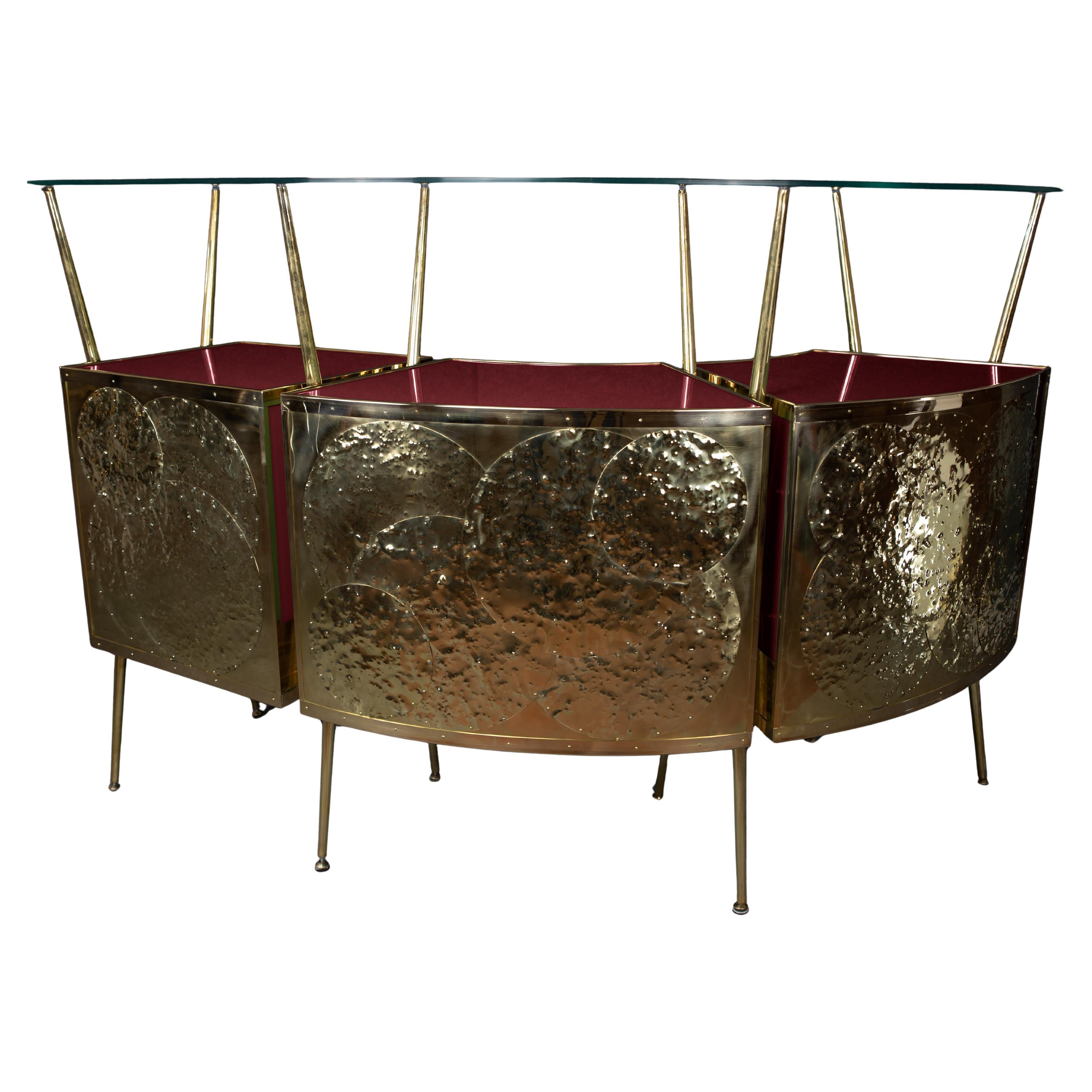 Gio Ponti-Inspired Red Murano Glass & Brass Dry Bar: A Touch of Italian Elegance
