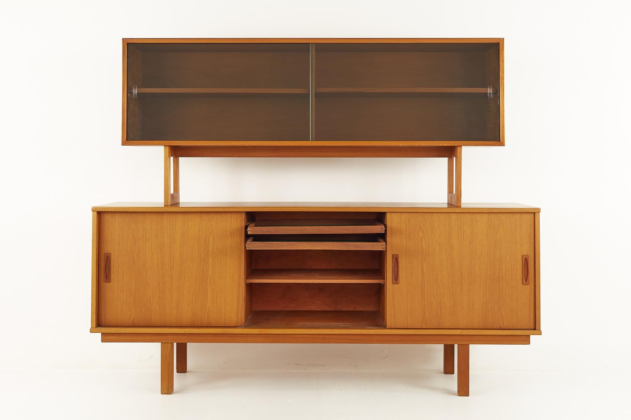 Smoked Glass Drylund Danish Mid Century Teak Buffet and Hutch