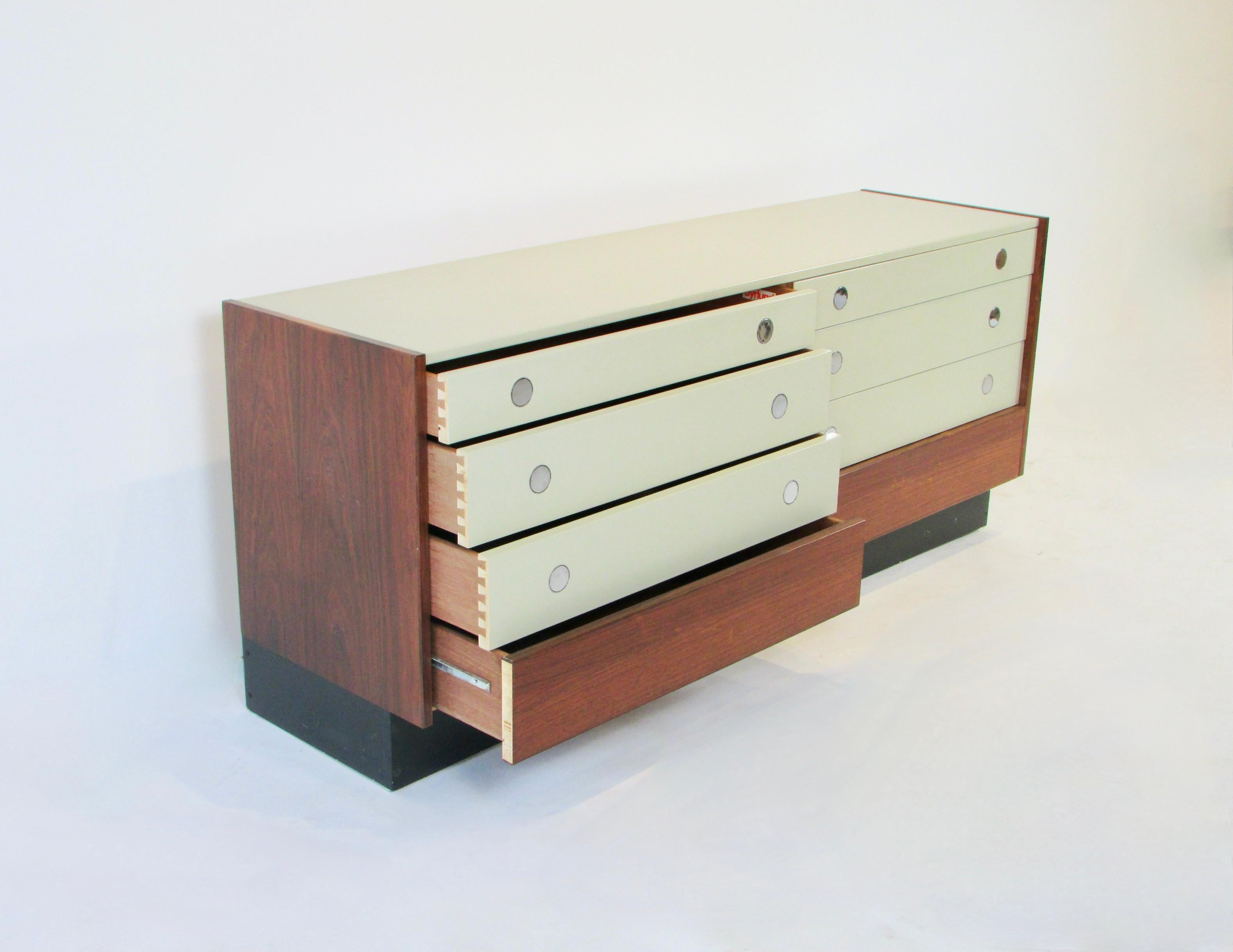Mid-Century Modern Drylund Denmark Rosewood Double Dresser with Lacquered Drawer Fronts