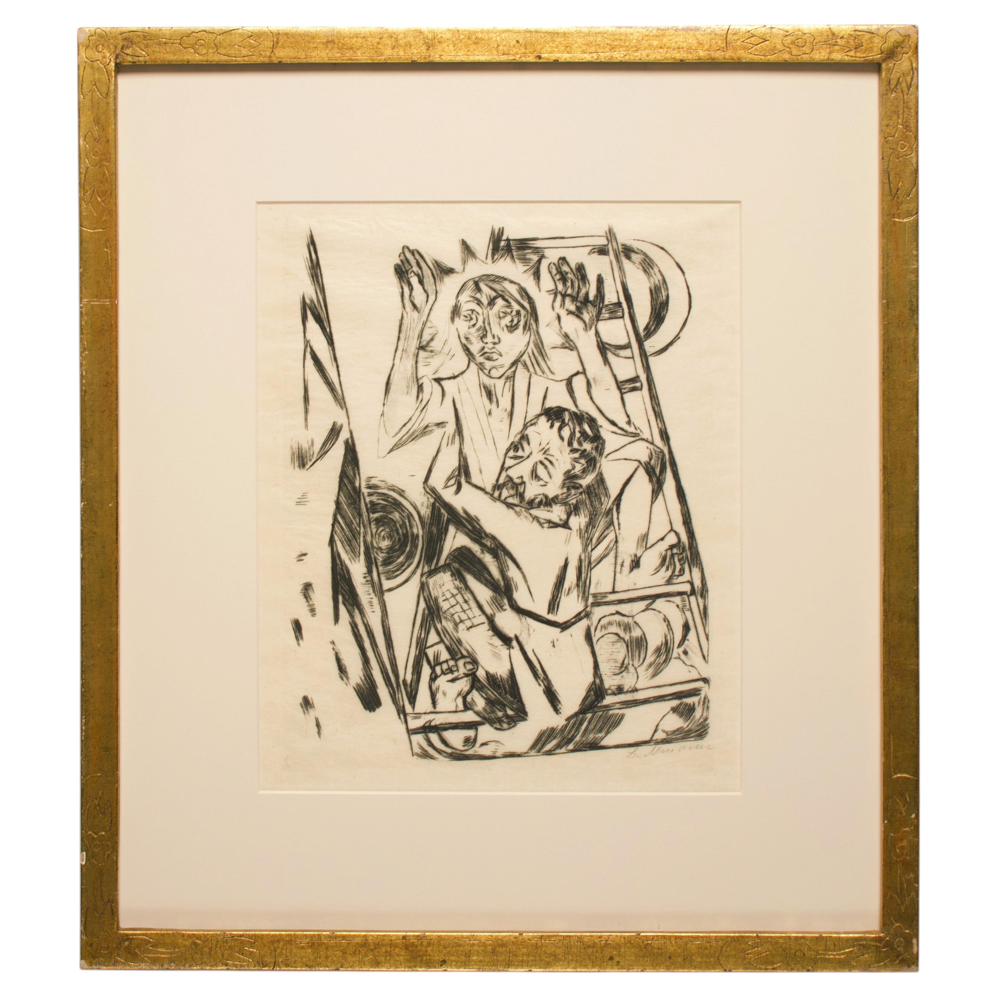 Drypoint Etching by Max Beckmann - Jacob wrestling with the Angel For Sale