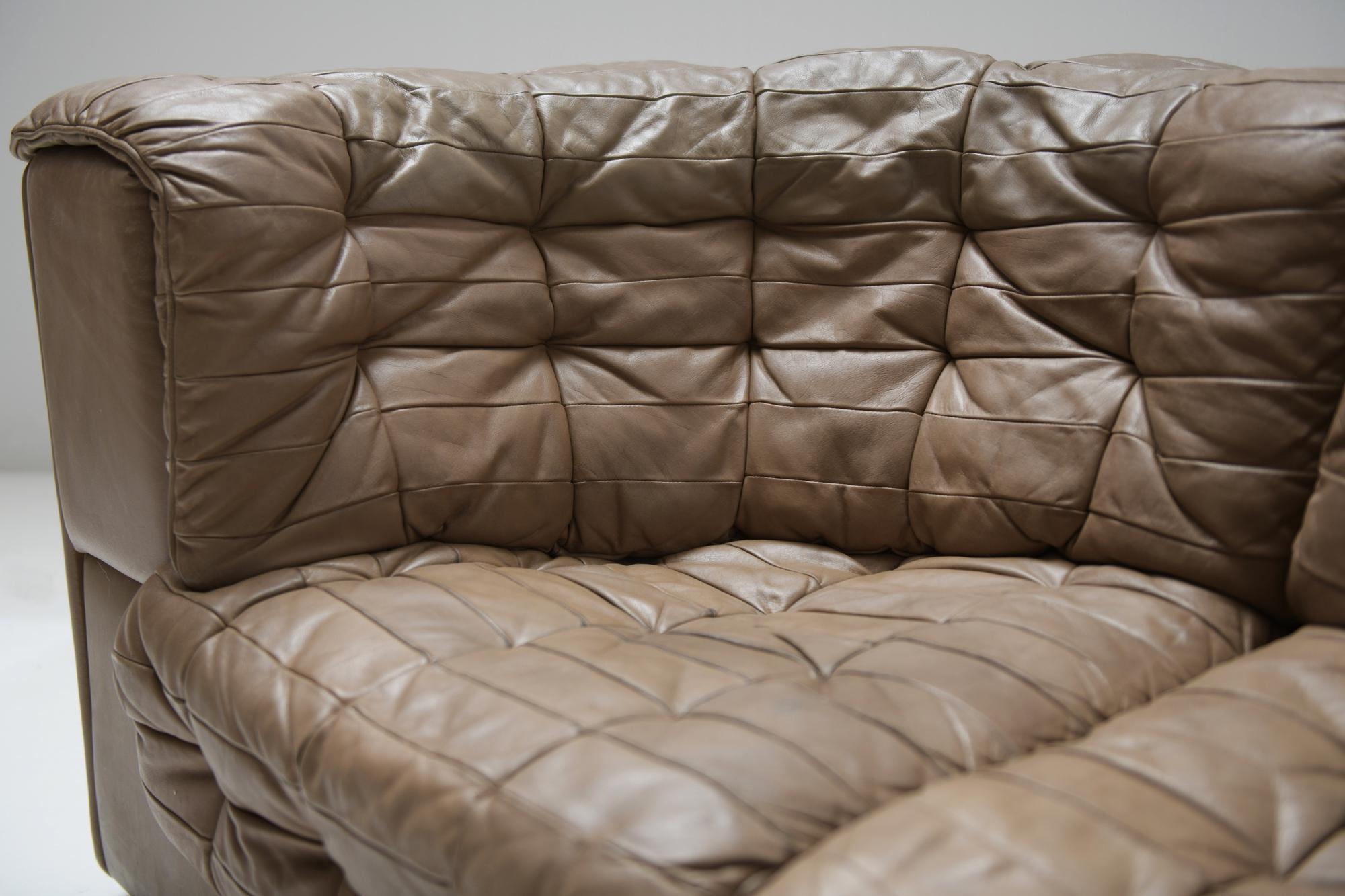 Ds 11 Modular Sofa in Brown Patchwork Leather by De Sede Team for De Sede Swiss For Sale 5