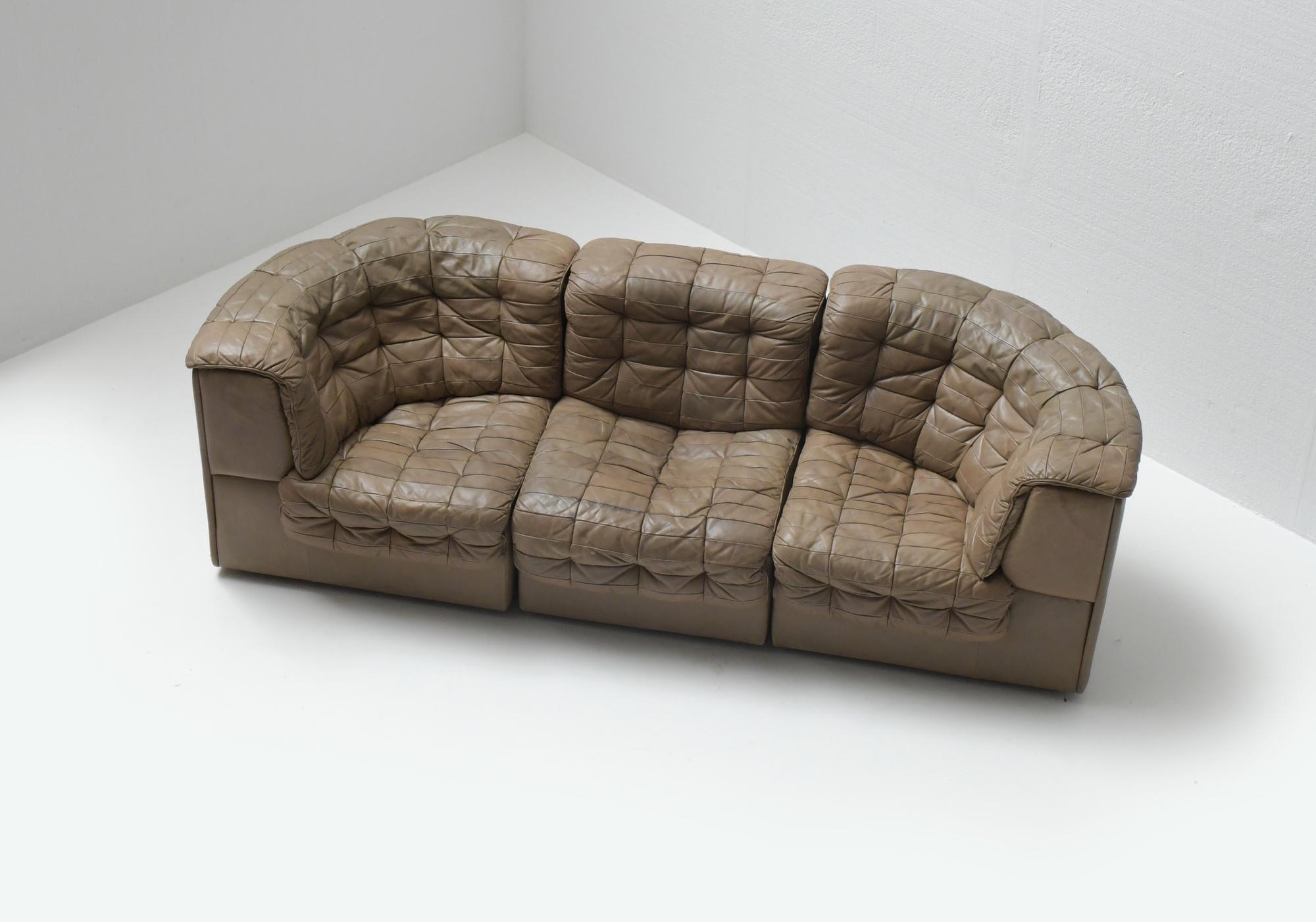Mid-Century Modern Ds 11 Modular Sofa in Brown Patchwork Leather by De Sede Team for De Sede Swiss For Sale