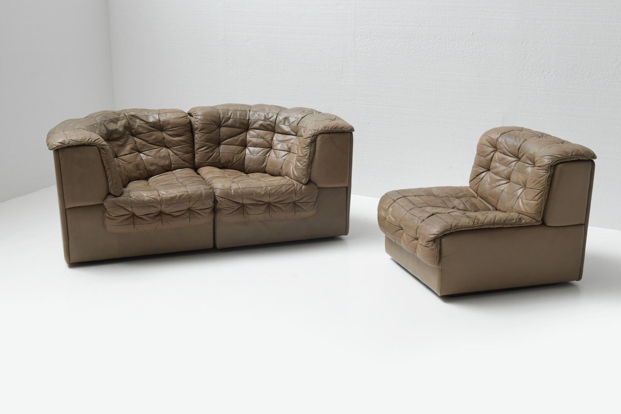 Ds 11 Modular Sofa in Brown Patchwork Leather by De Sede Team for De Sede Swiss In Good Condition For Sale In Buggenhout, Oost-Vlaanderen