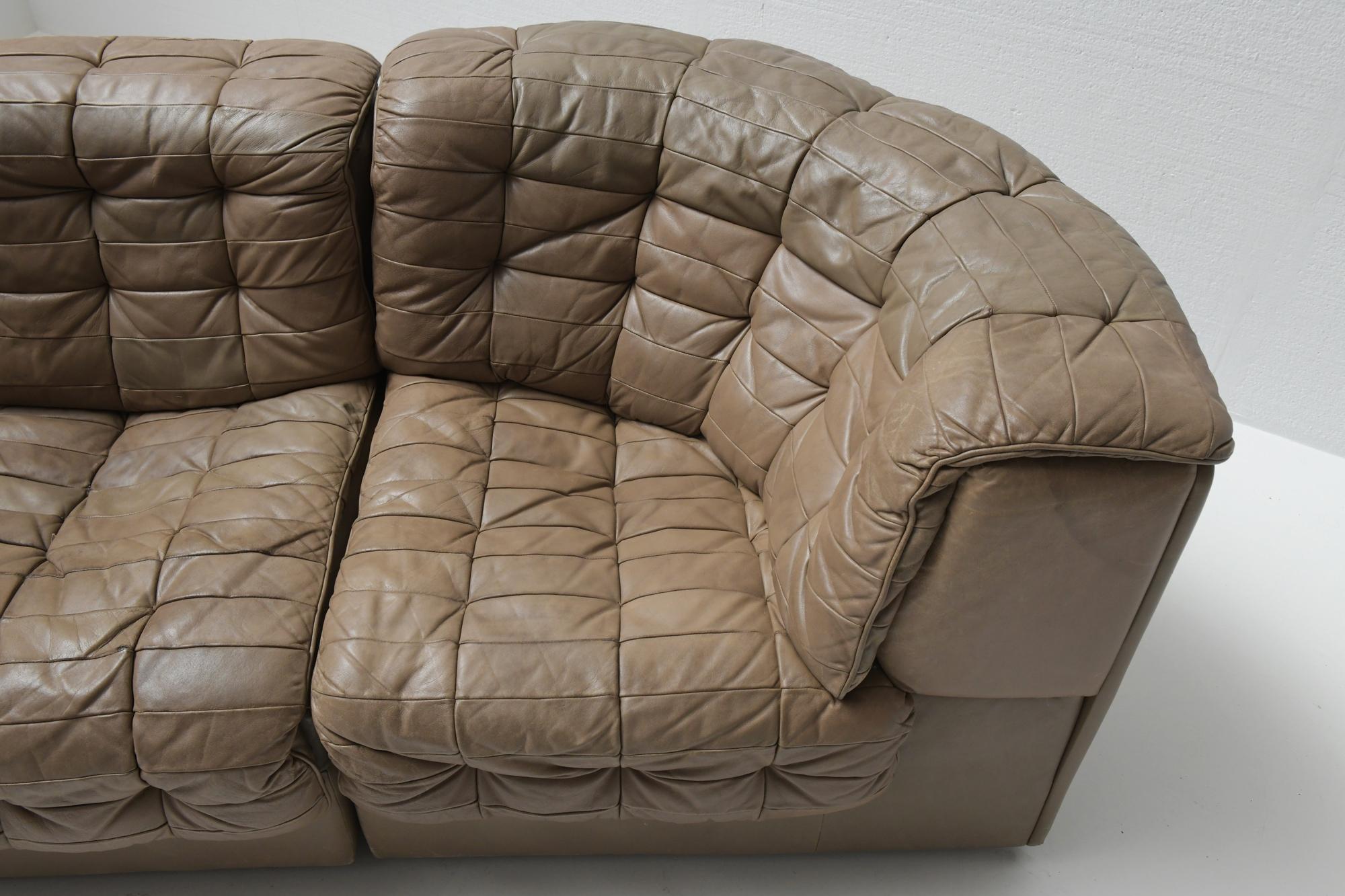 Ds 11 Modular Sofa in Brown Patchwork Leather by De Sede Team for De Sede Swiss For Sale 1