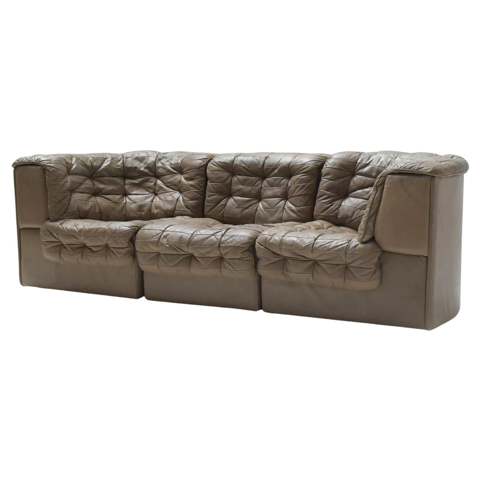 Ds 11 Modular Sofa in Brown Patchwork Leather by De Sede Team for De Sede Swiss For Sale