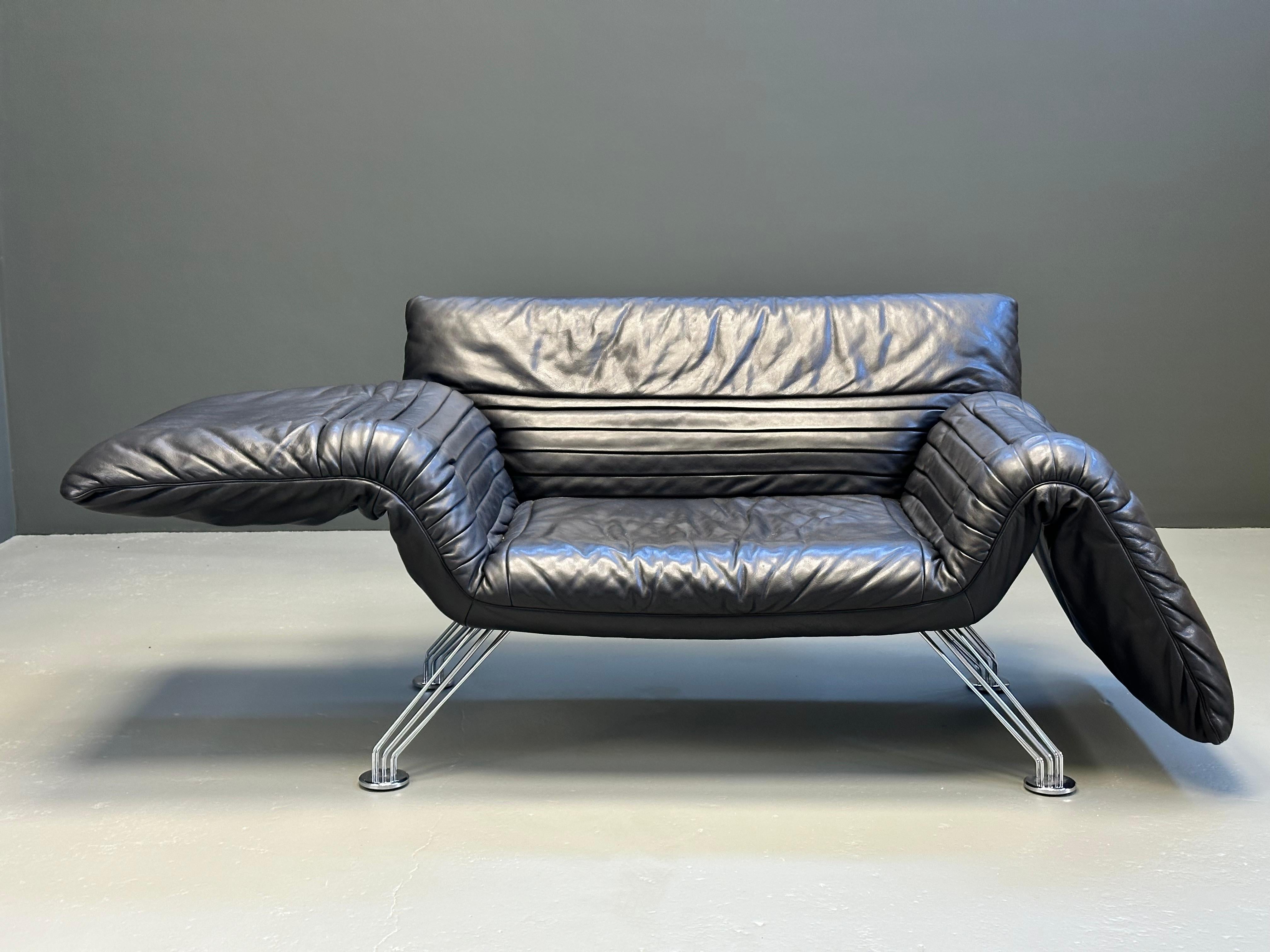 Leather DS 142 sofa designed by Winfried Totzek for Desede, 1980s