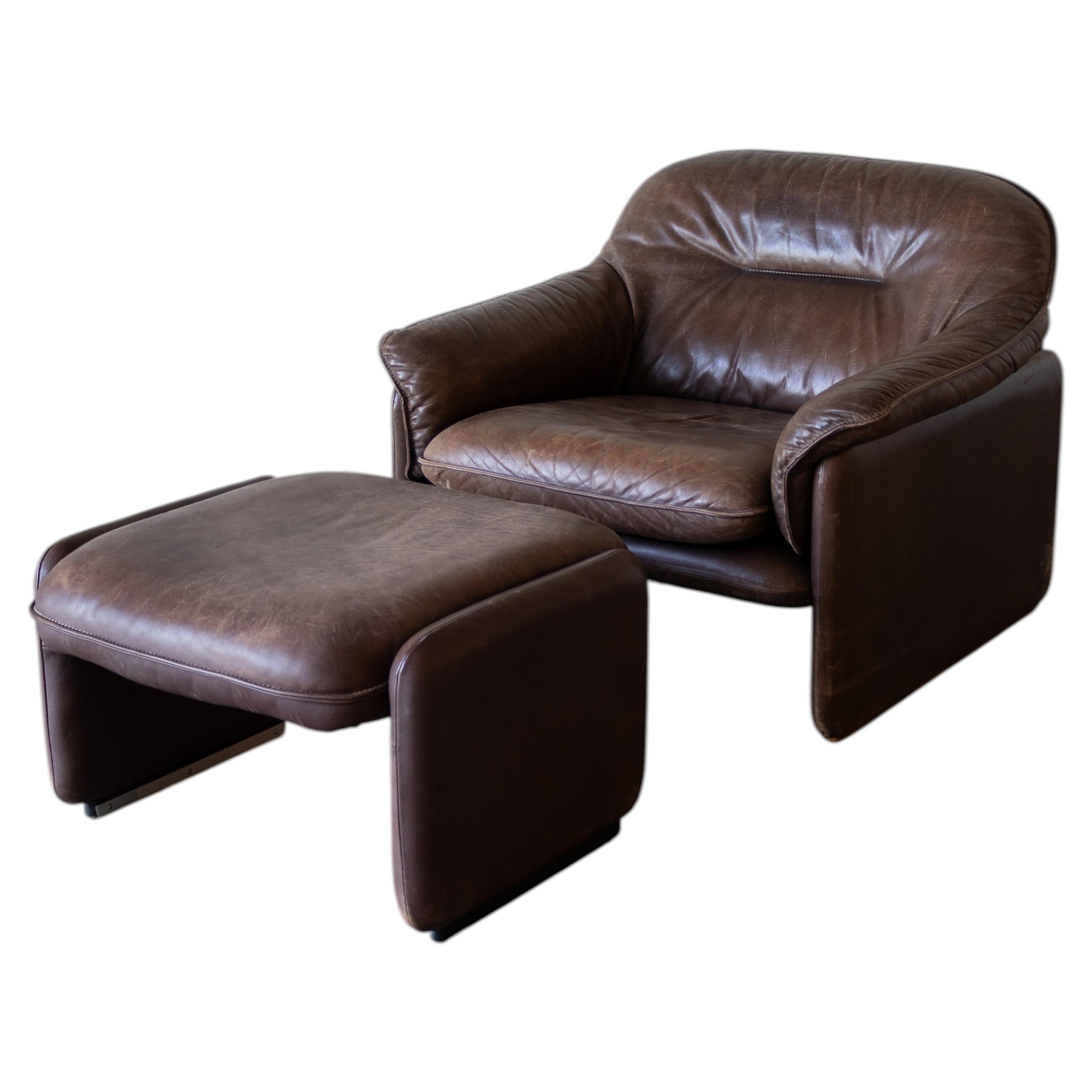 Sillón de cuero DS-16 y otomana de De Sede