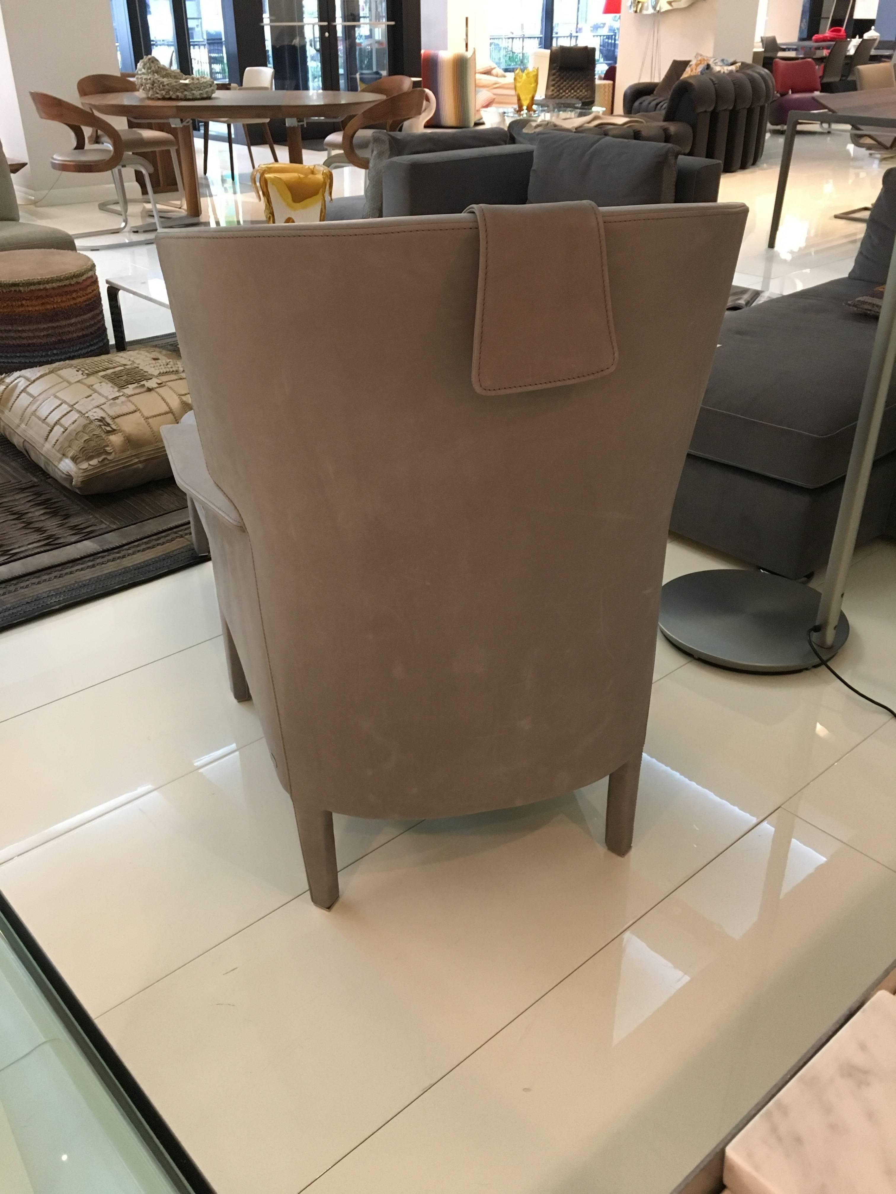 grey leather armchair