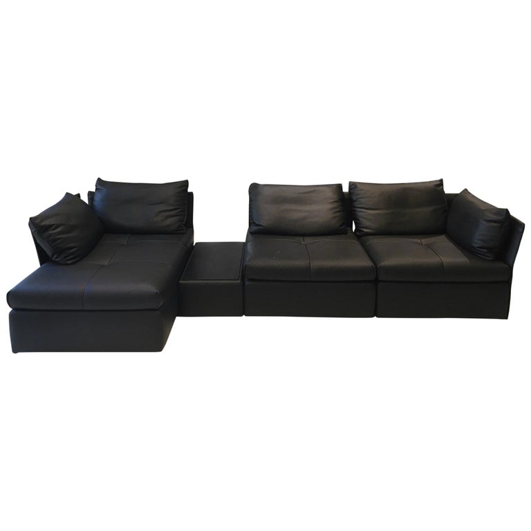 DS19 Black Leather Modular Sectional Sofa with Black Oak Table by De