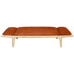 DS-20 Divan, Modern Ash Hardwood, Full Grain Leather, Polished Aluminum Daybed