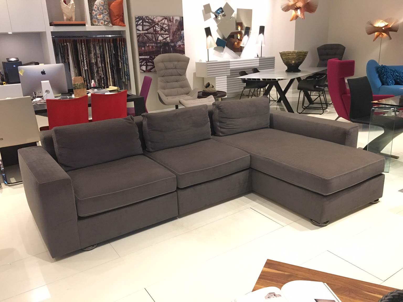 Modern DS-247 Grey Fabric and Leather Sofa Sectional with Swivel End Piece by De Sede