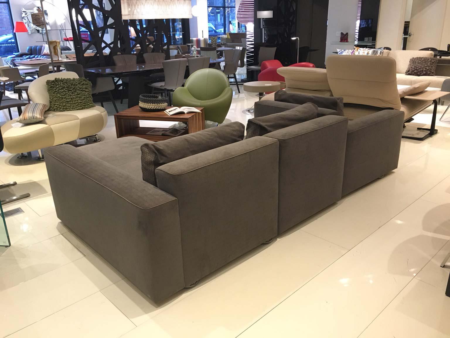 Swiss DS-247 Grey Fabric and Leather Sofa Sectional with Swivel End Piece by De Sede