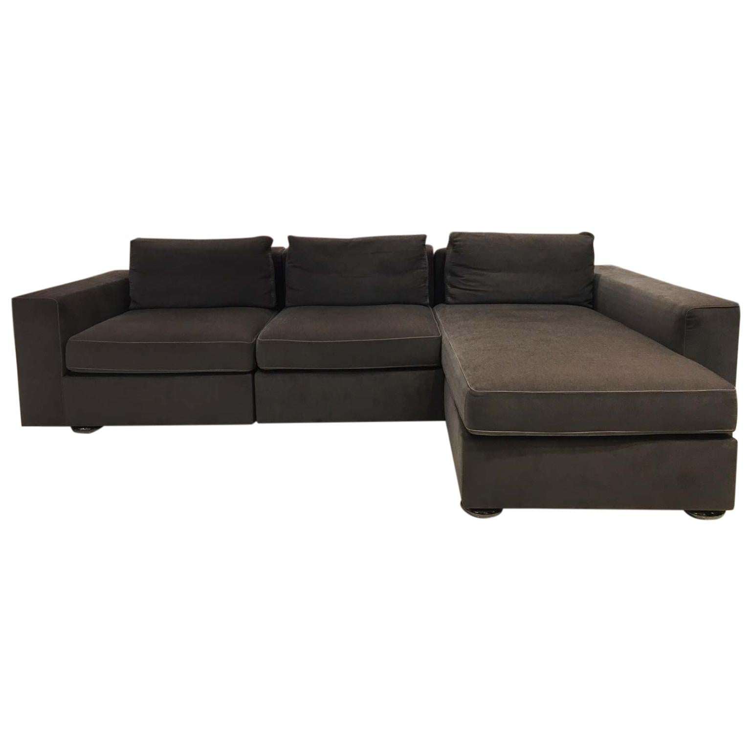 DS-247 Grey Fabric and Leather Sofa Sectional with Swivel End Piece by De Sede