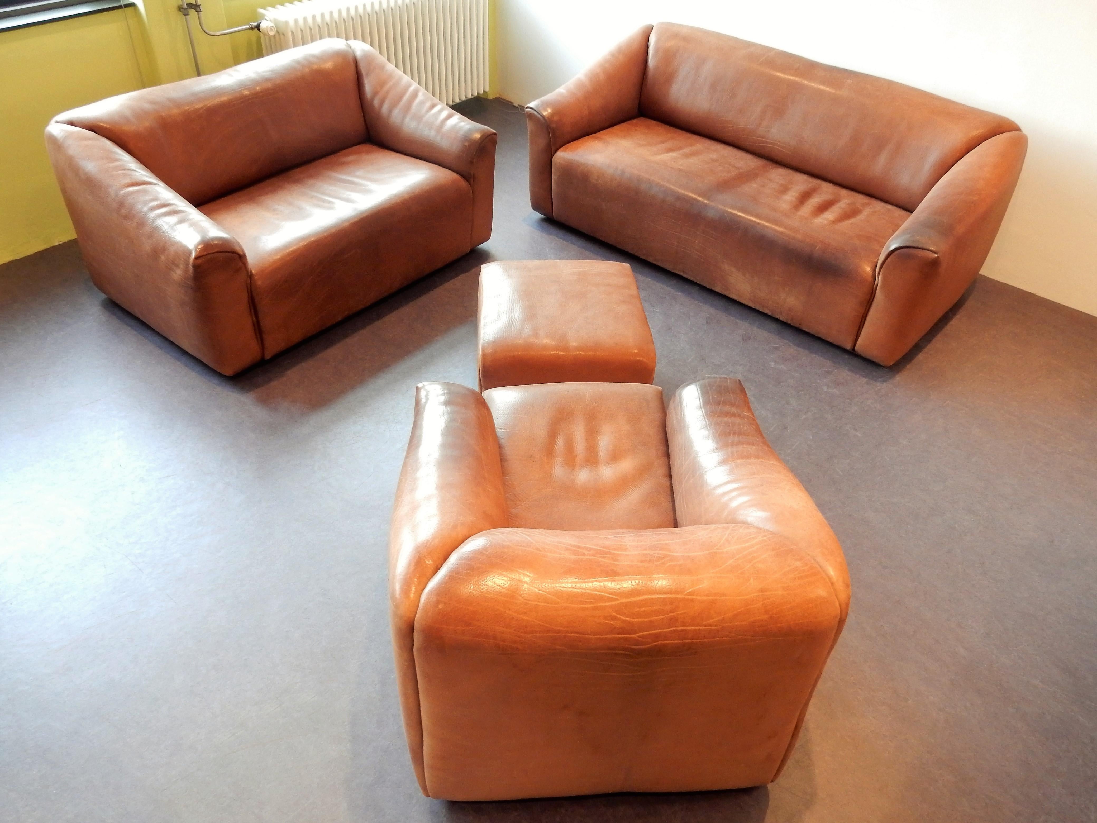 Mid-Century Modern DS-47 Brown Leather Living Room Set by De Sede, Switzerland, 1970s