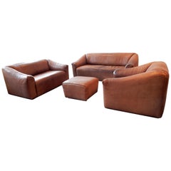 DS-47 Brown Leather Living Room Set by De Sede, Switzerland, 1970s