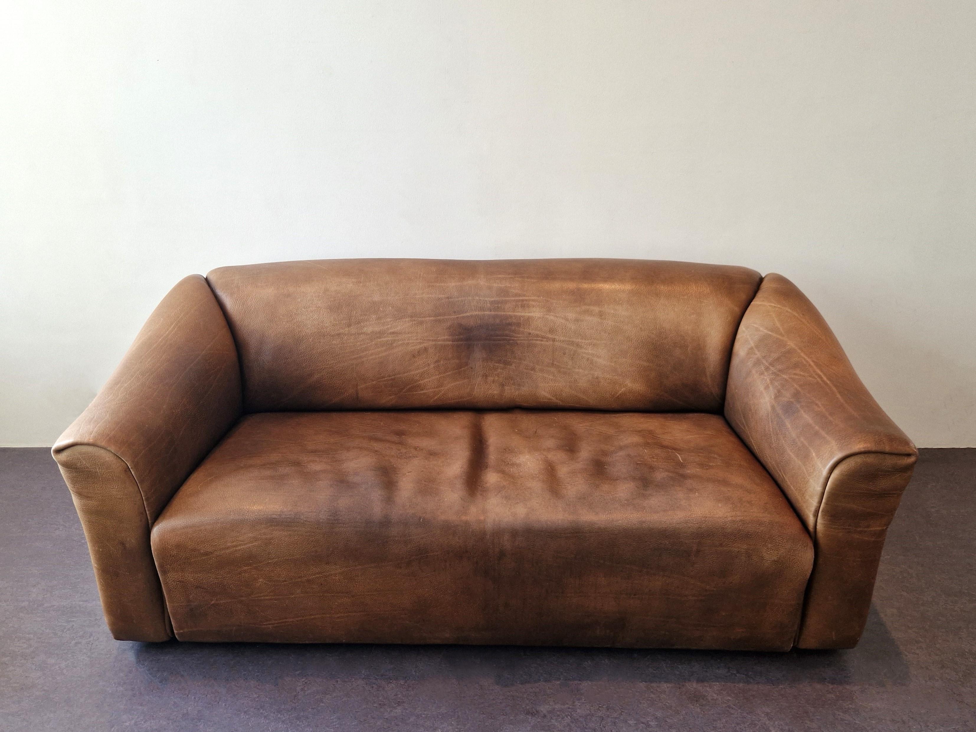 Swiss DS-47 brown leather three-seater sofa by De Sede, Switzerland, 1970's