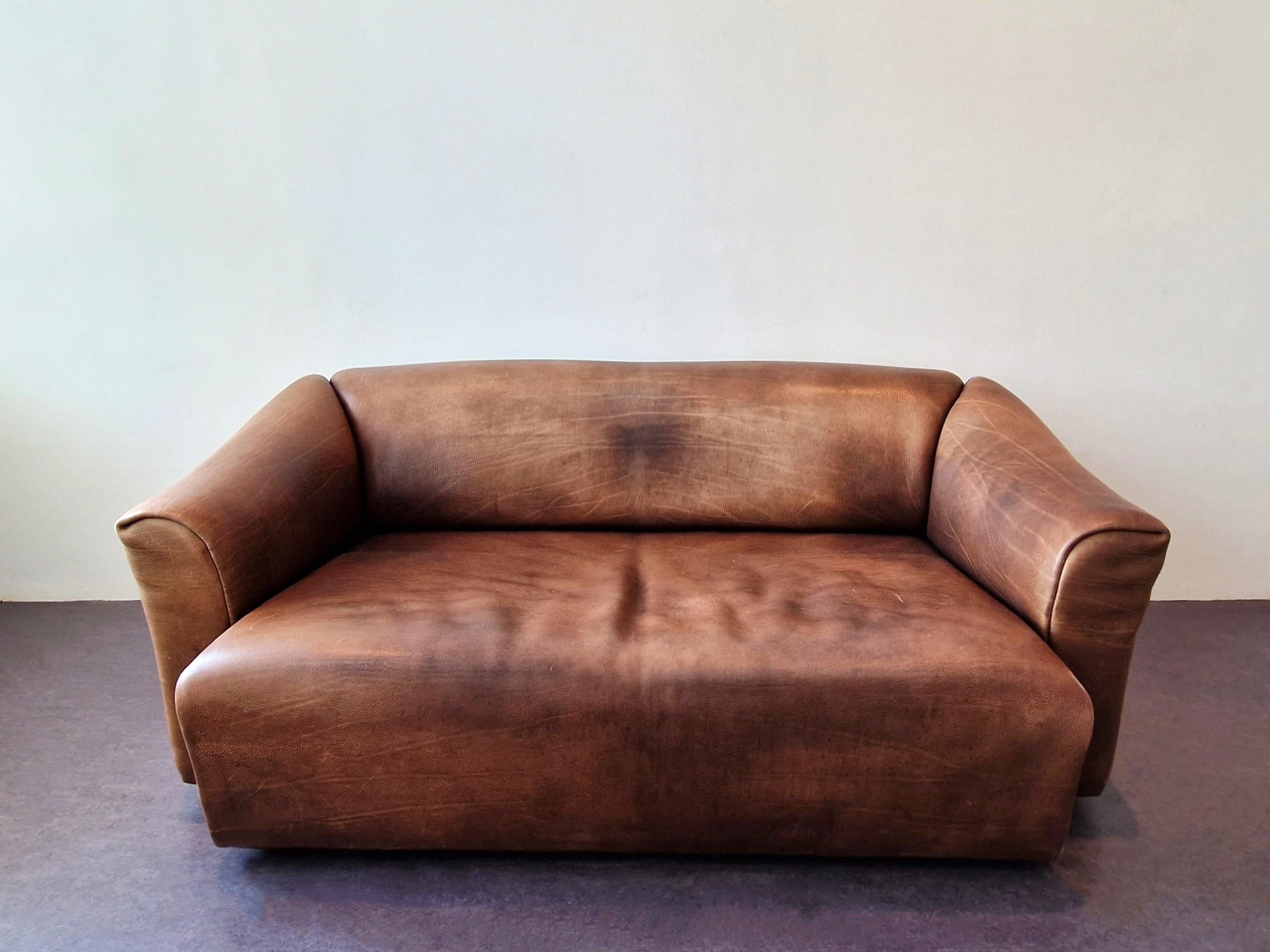 DS-47 brown leather three-seater sofa by De Sede, Switzerland, 1970's In Good Condition In Steenwijk, NL