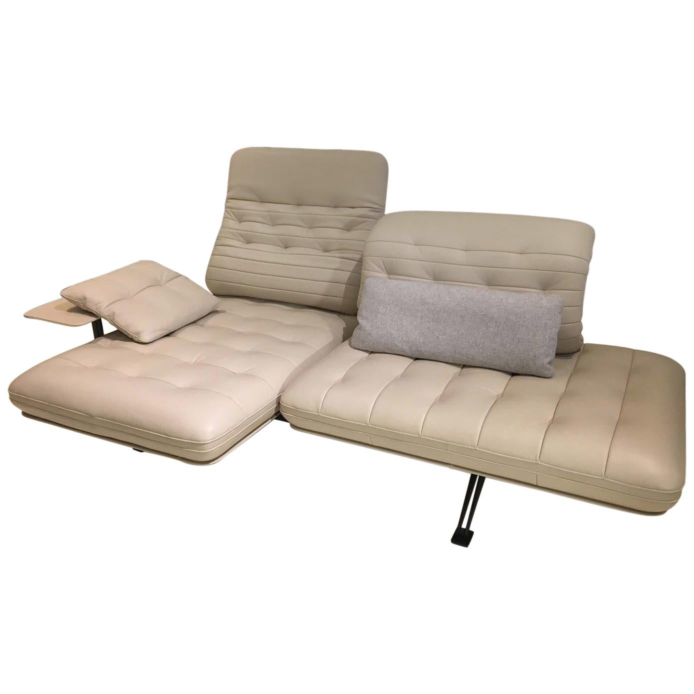 DS-490 Functional Sofa Cream White Leather with Side Table & Cushions by De Sede