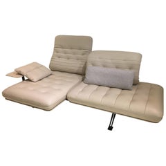 DS-490 Functional Sofa Cream White Leather with Side Table & Cushions by De Sede
