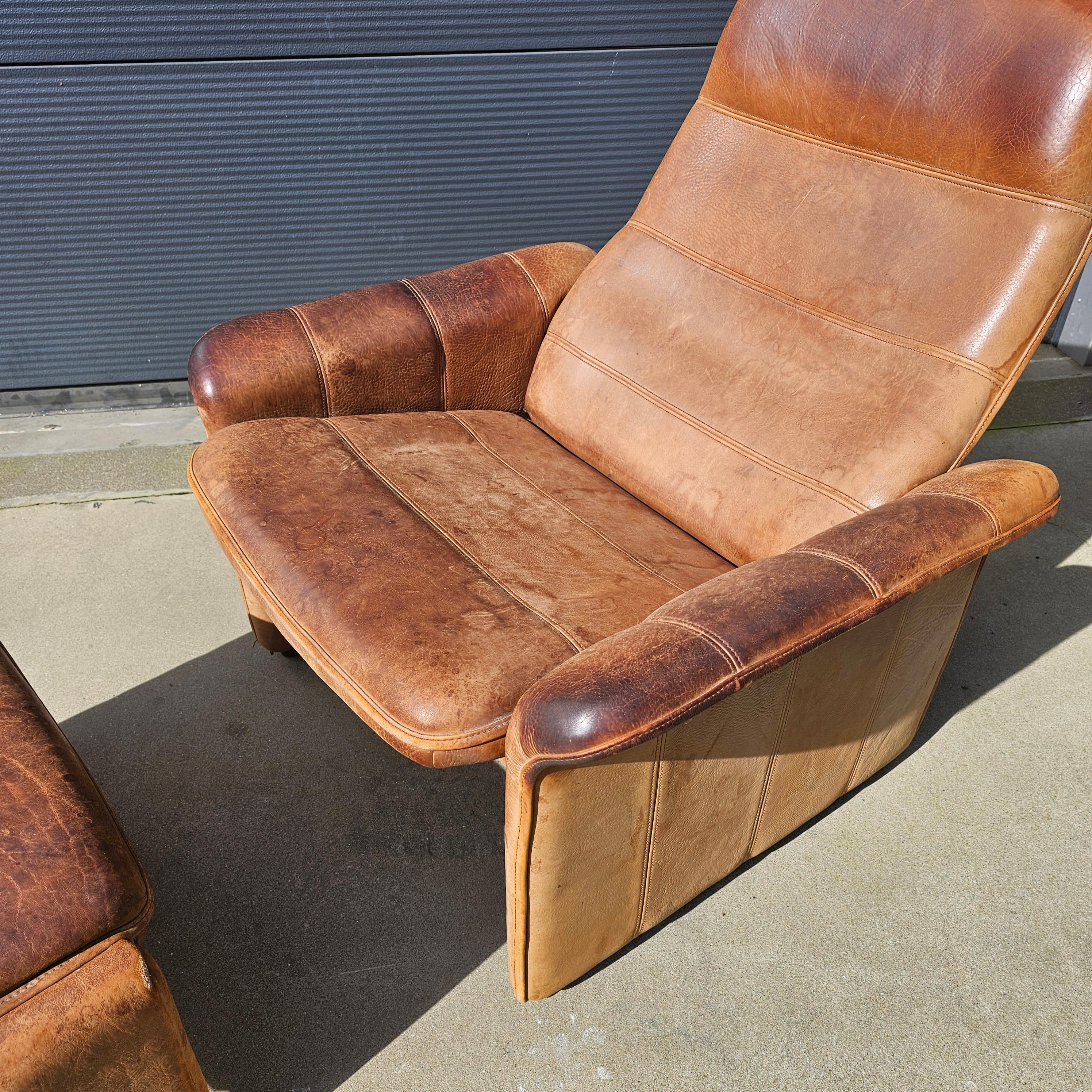DS 50 Buffalo Neck Leather Lounge Chair & Footstool by De Sede, 1970s In Good Condition In Waasmunster, BE