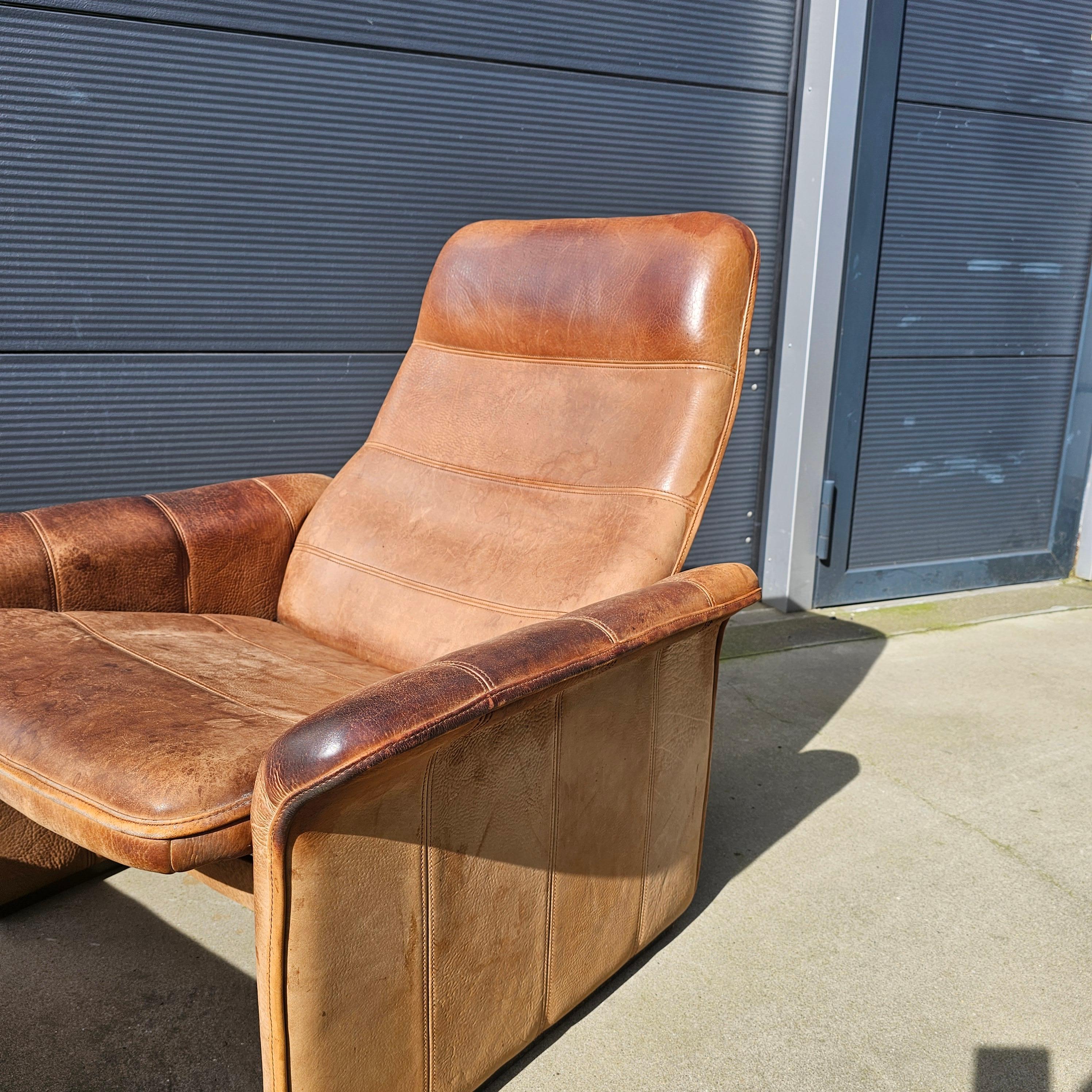 Late 20th Century DS 50 Buffalo Neck Leather Lounge Chair & Footstool by De Sede, 1970s For Sale