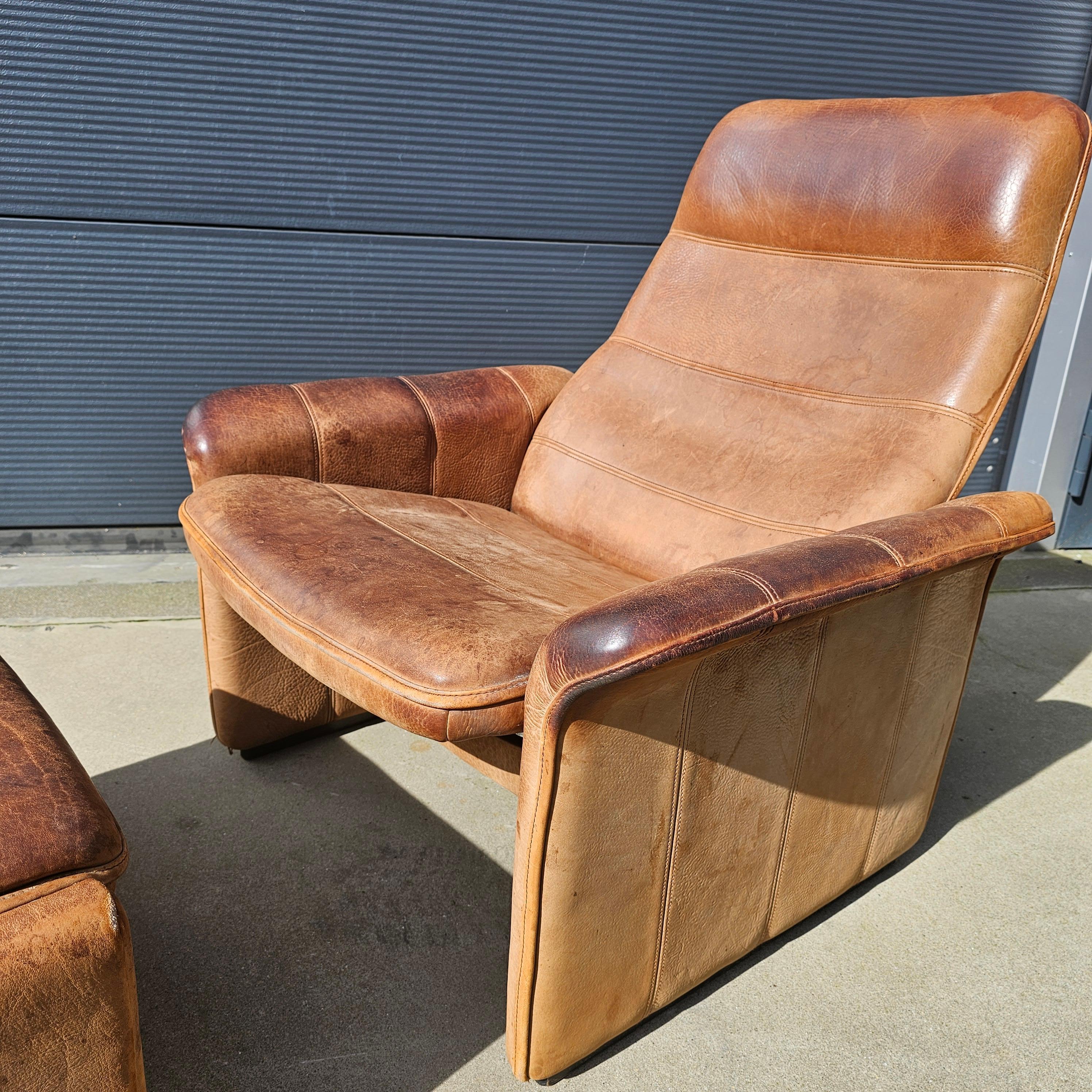 DS 50 Buffalo Neck Leather Lounge Chair & Footstool by De Sede, 1970s 1