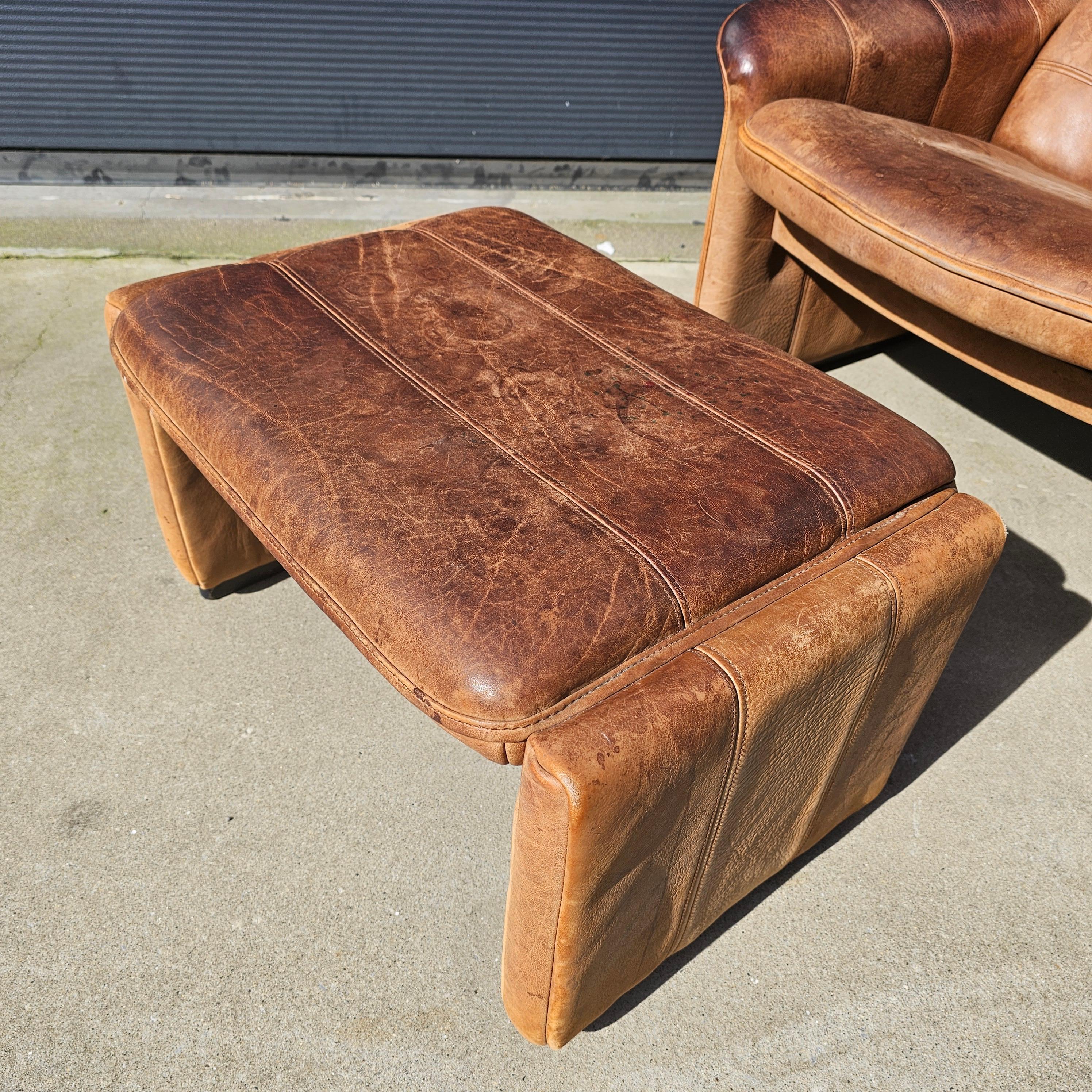 DS 50 Buffalo Neck Leather Lounge Chair & Footstool by De Sede, 1970s 2