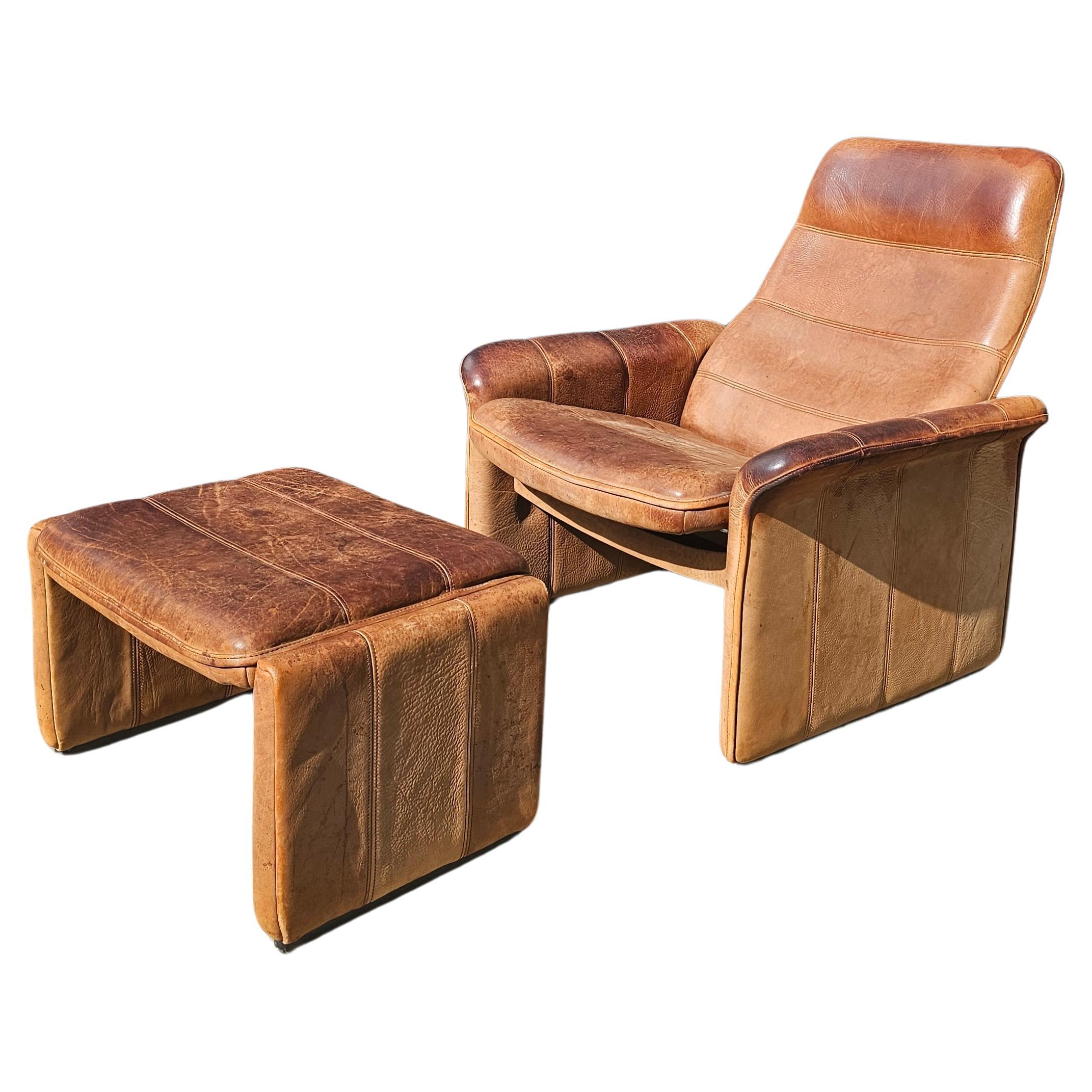 DS 50 Buffalo Neck Leather Lounge Chair & Footstool by De Sede, 1970