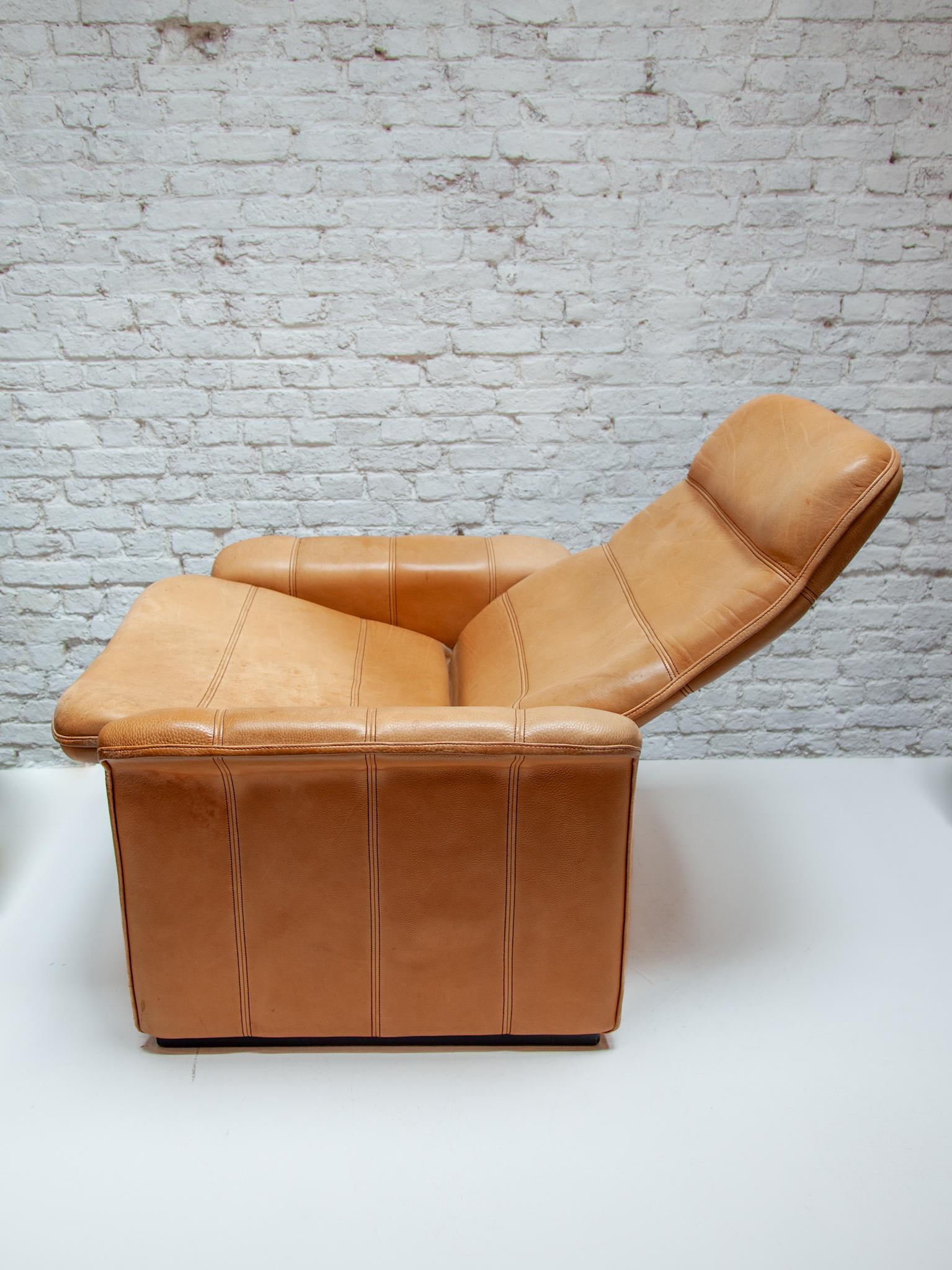 DS-50 Camel Buffalo Neck Leather Lounge Chair & Footstool by De Sede, 1970s 6
