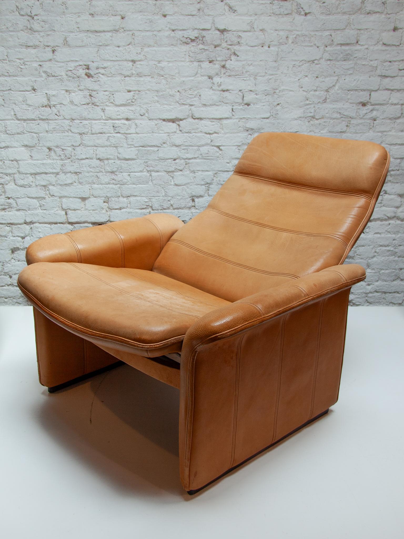 DS-50 Camel Buffalo Neck Leather Lounge Chair & Footstool by De Sede, 1970s For Sale 7