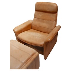 DS-50 Camel Buffalo Neck Leather Lounge Chair & Footstool by De Sede, 1970s