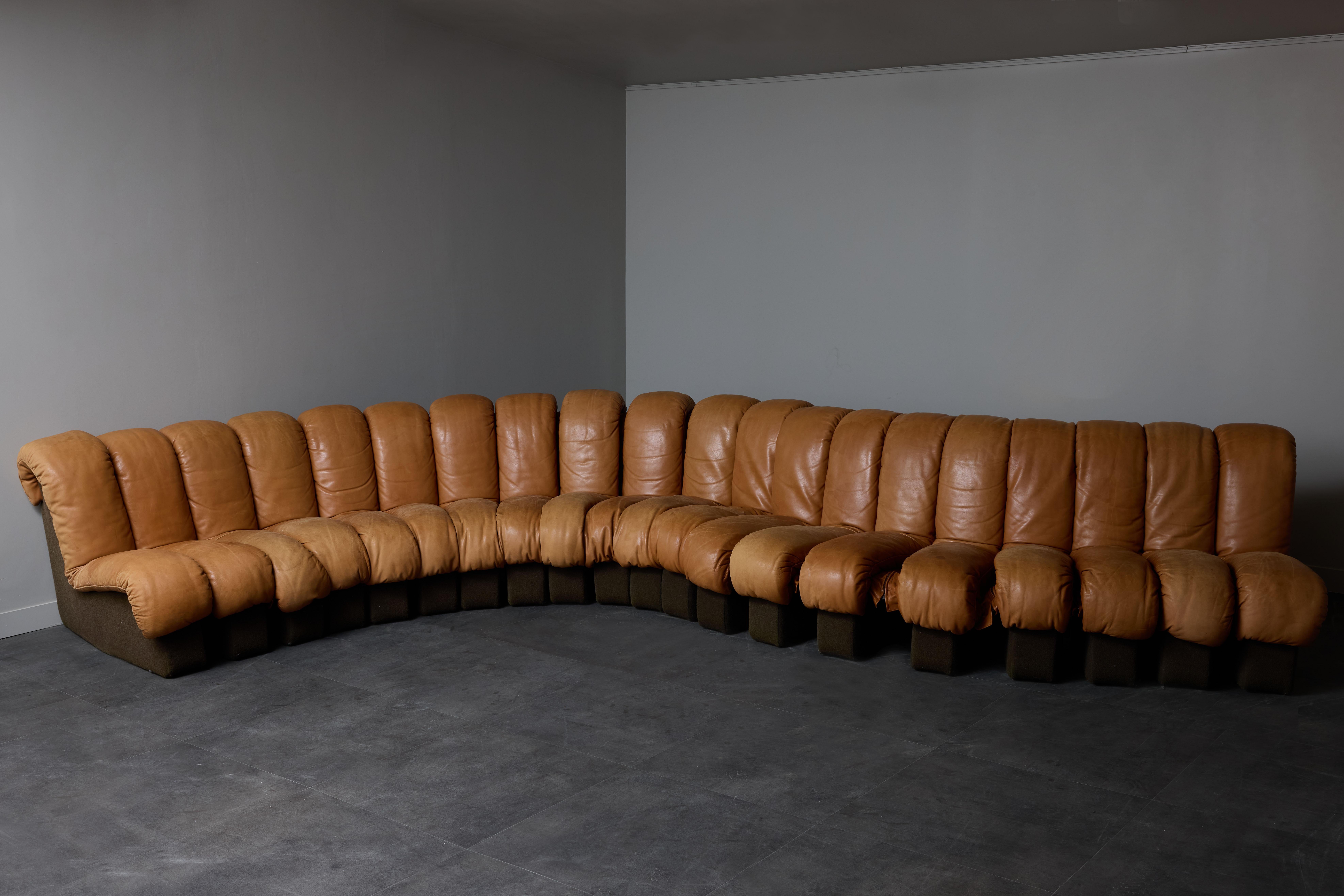 Mid-Century Modern DS-600 Brown Leather Twenty Element Sofa by DeSede