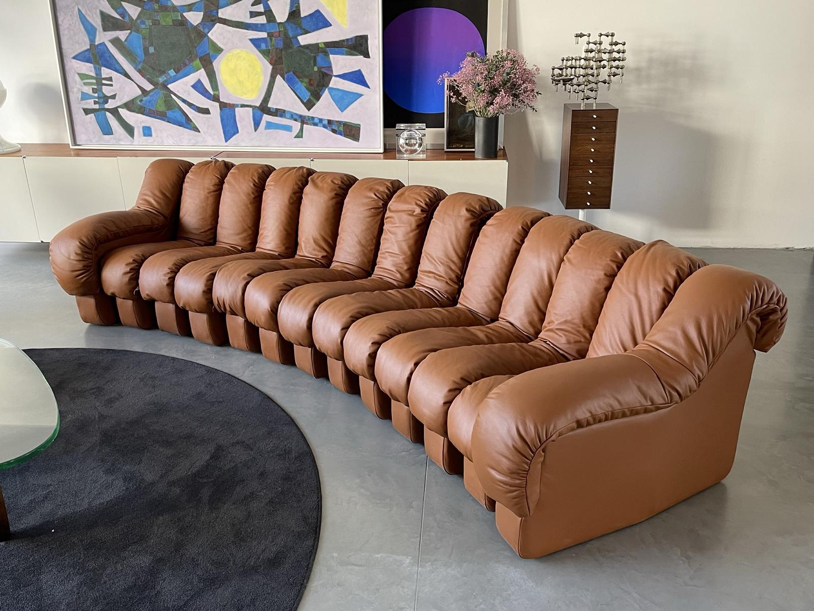 13 piece DS-600 sofa for De Sede leather by bergère, Peduzzi-Riva, Ulrich, Vogt. 

Fantastic condition, nice size, beautiful color and excellent condition.

This De Sede 600 has a beautiful medium brown color and is completely covered with