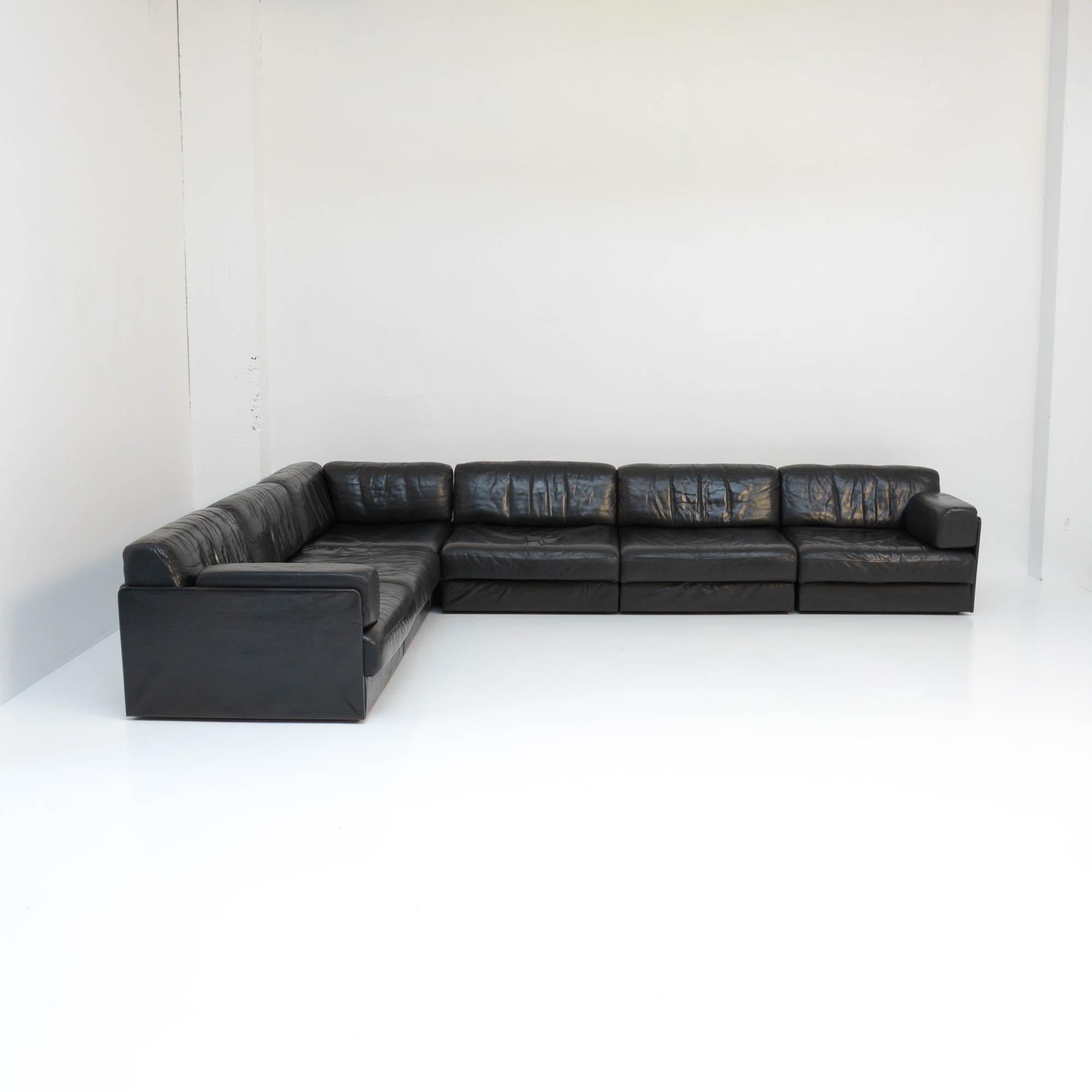 DS 76 De Sede Black Leather Modular Sofa Set In Good Condition In Vlimmeren, BE