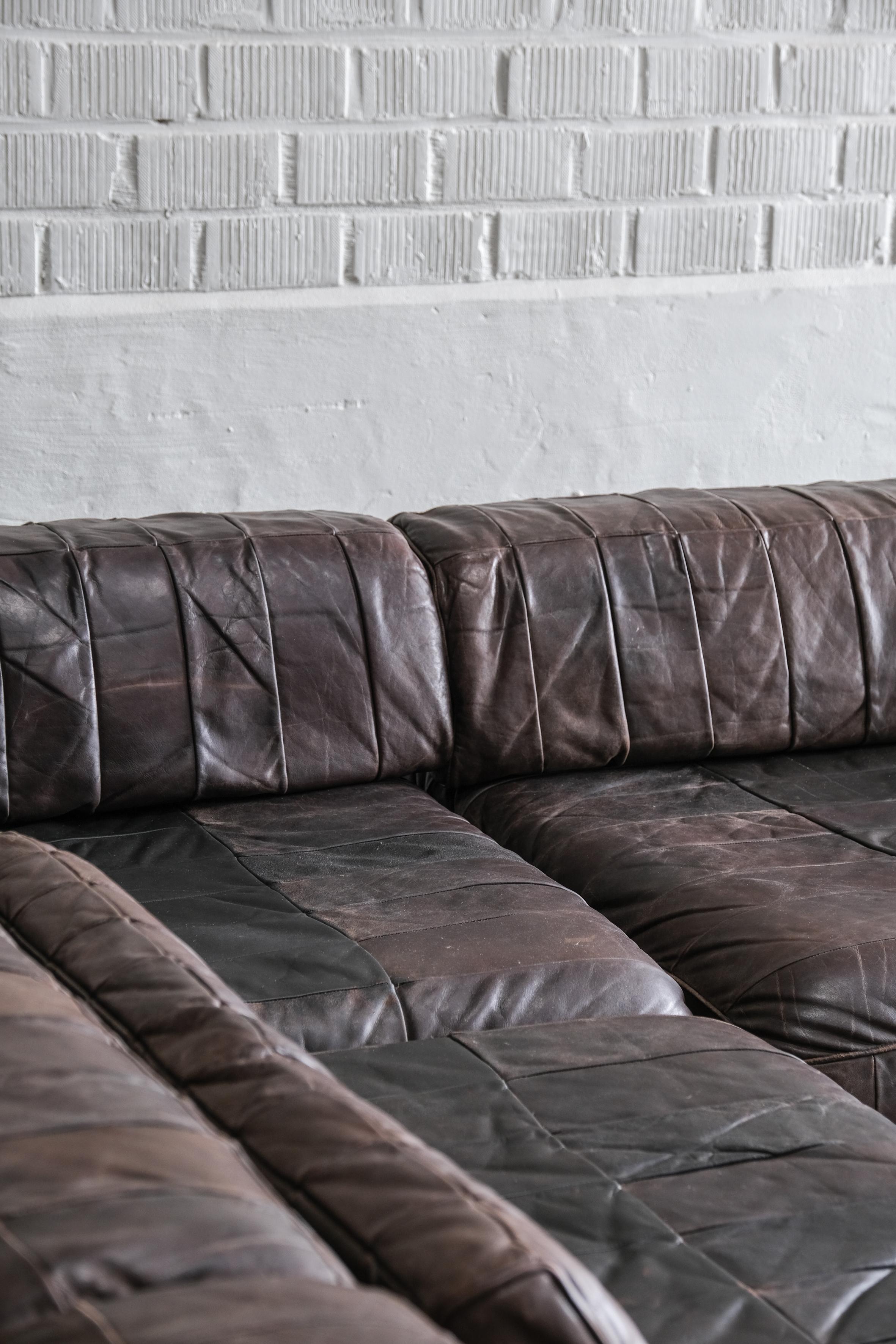 DS 88 brown leather patch work sofa for Desede Switzerland 1970 6