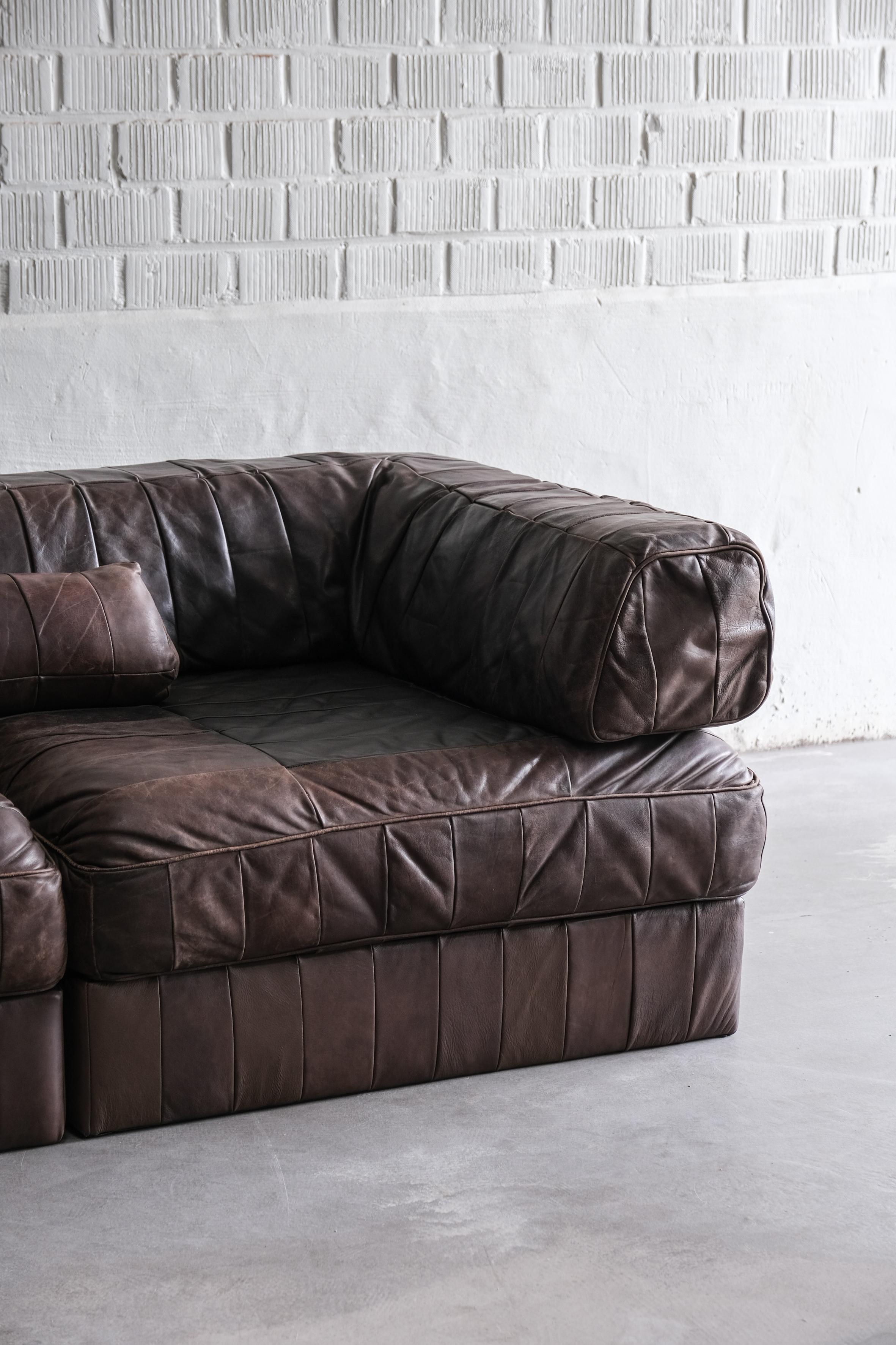 DS 88 brown leather patch work sofa for Desede Switzerland 1970 1