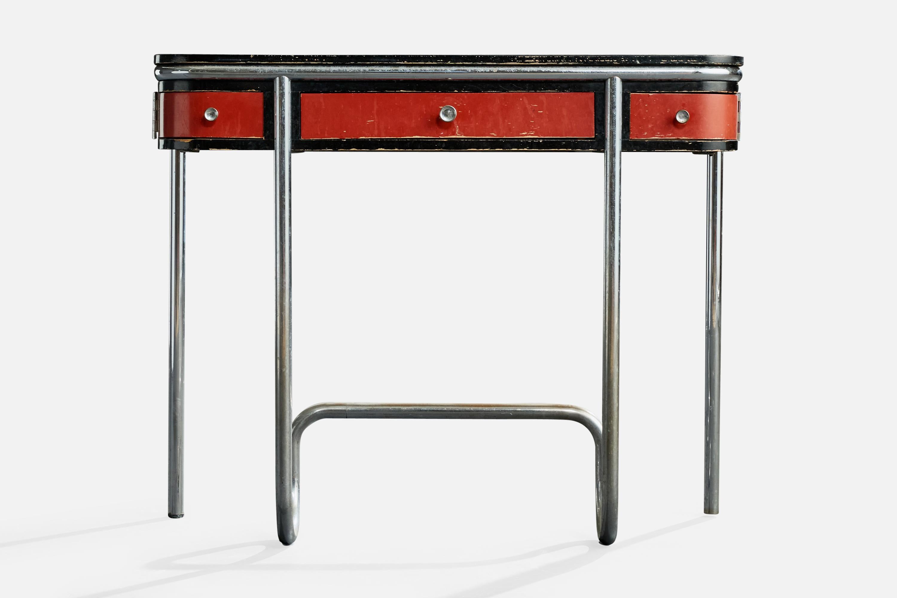 DS Stålmöbler, Console Table, Steel, Wood, Sweden, 1930s In Fair Condition For Sale In High Point, NC