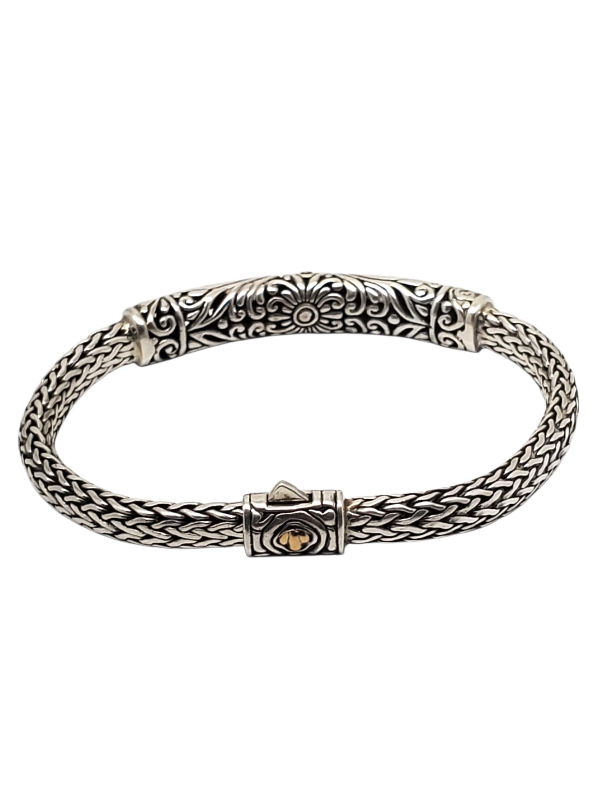 Contemporaneo DS Bracciale a maglie di grano intrecciate in argento e oro giallo 18KY #22610 in vendita